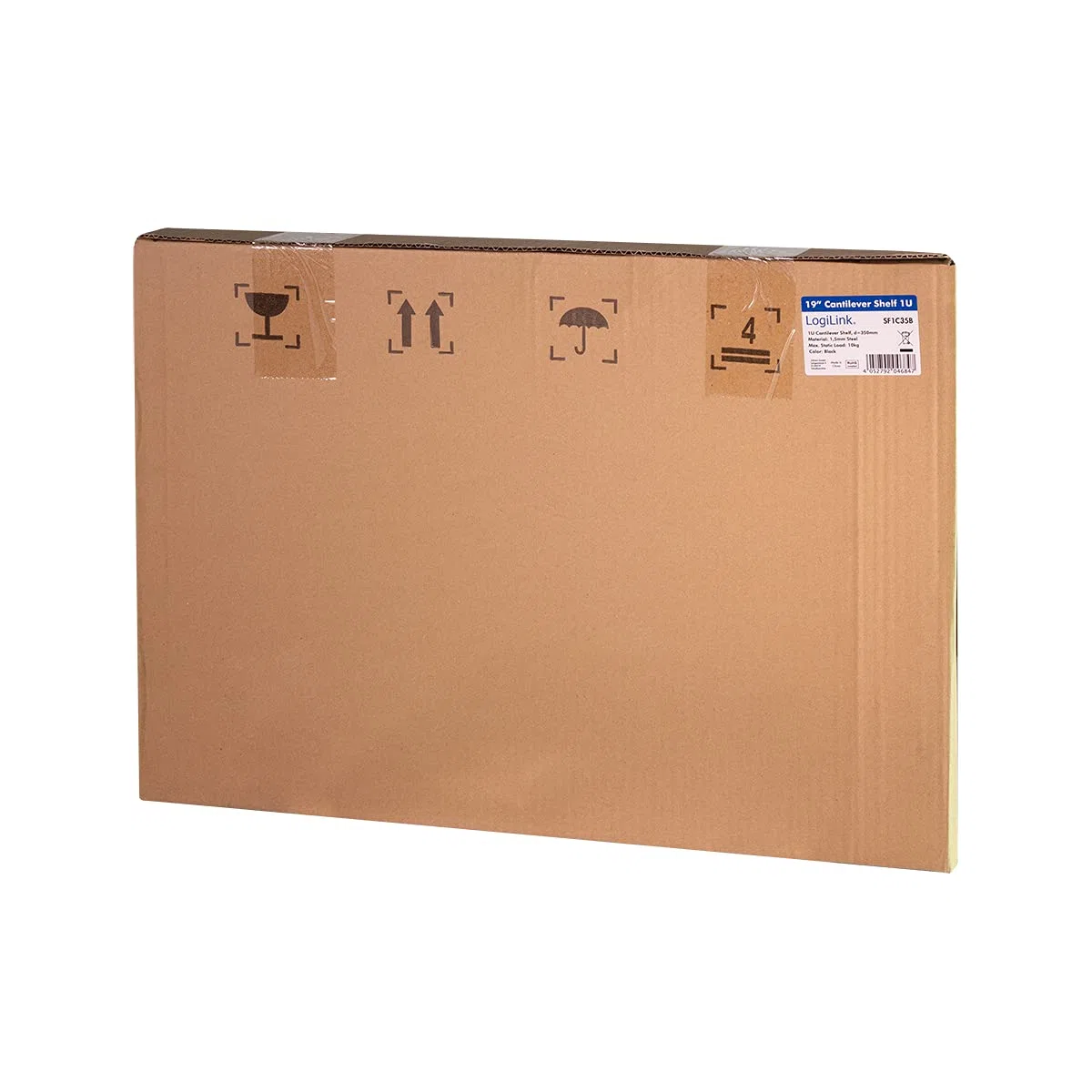 LogiLink SF1C35B - 19" Einschubfach (1 HE) für Stand-, Serverschränke mit Mind. 350mm Tiefe, max. 10kg Tragkraft, Schwarz