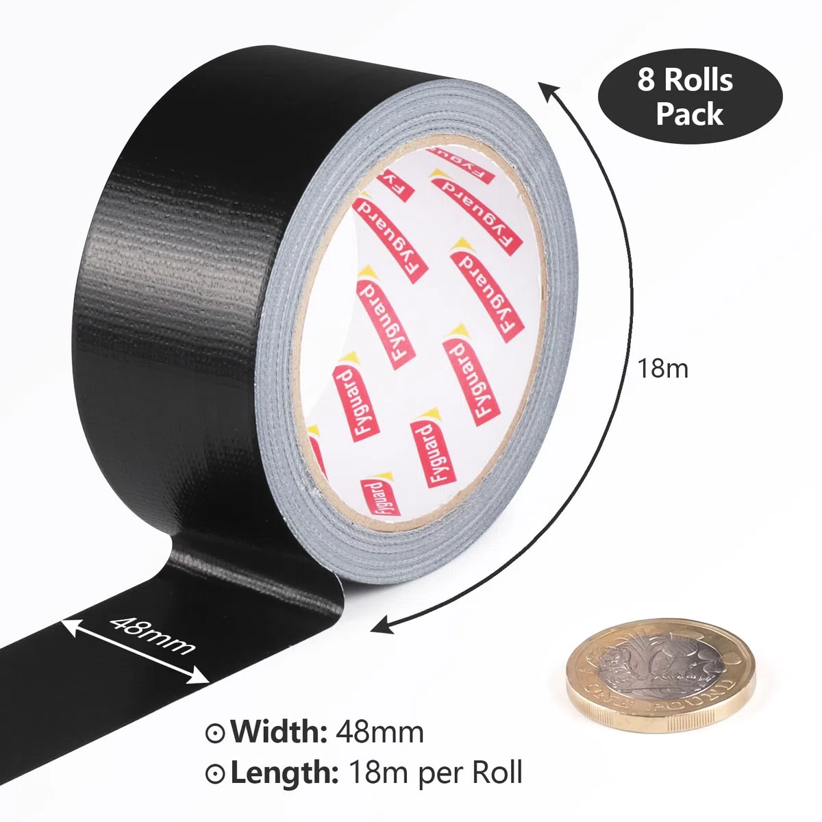 8 Rollen Panzertape, 48mm x 18m Schwarzes Klebeband Gewebeklebeband Wetterfest und Wasserdicht zum Befestigen Bündeln Verstärken Abdichten