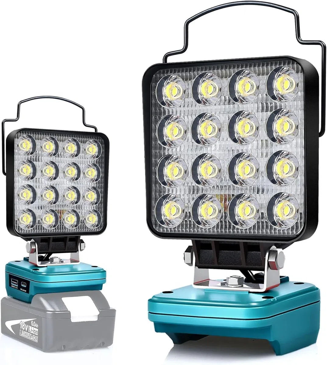 Akku Lampe Für Makita 18v, 48W Kabellose Led Arbeitsleuchte Akku, Hell Led Strahler Tragbares Flutlichter Baustellen Lampe,Akku Scheinwerfer mit Typ C und USB-Aufladung (No Akku)