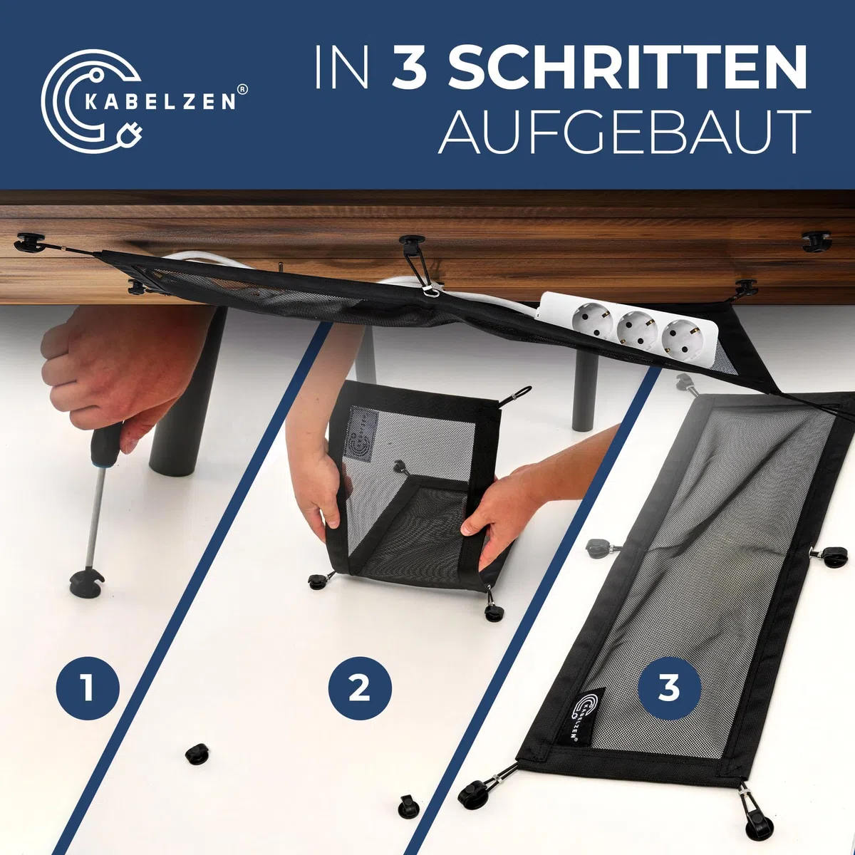 Kabelnetz Schreibtisch für Kabelmanagement, Kabelkanal flexibel - ideal für Kabelorganisation - Kabel verstecken unter dem Tisch, Kabelhalter inkl. Kabelschlauch, schwarz