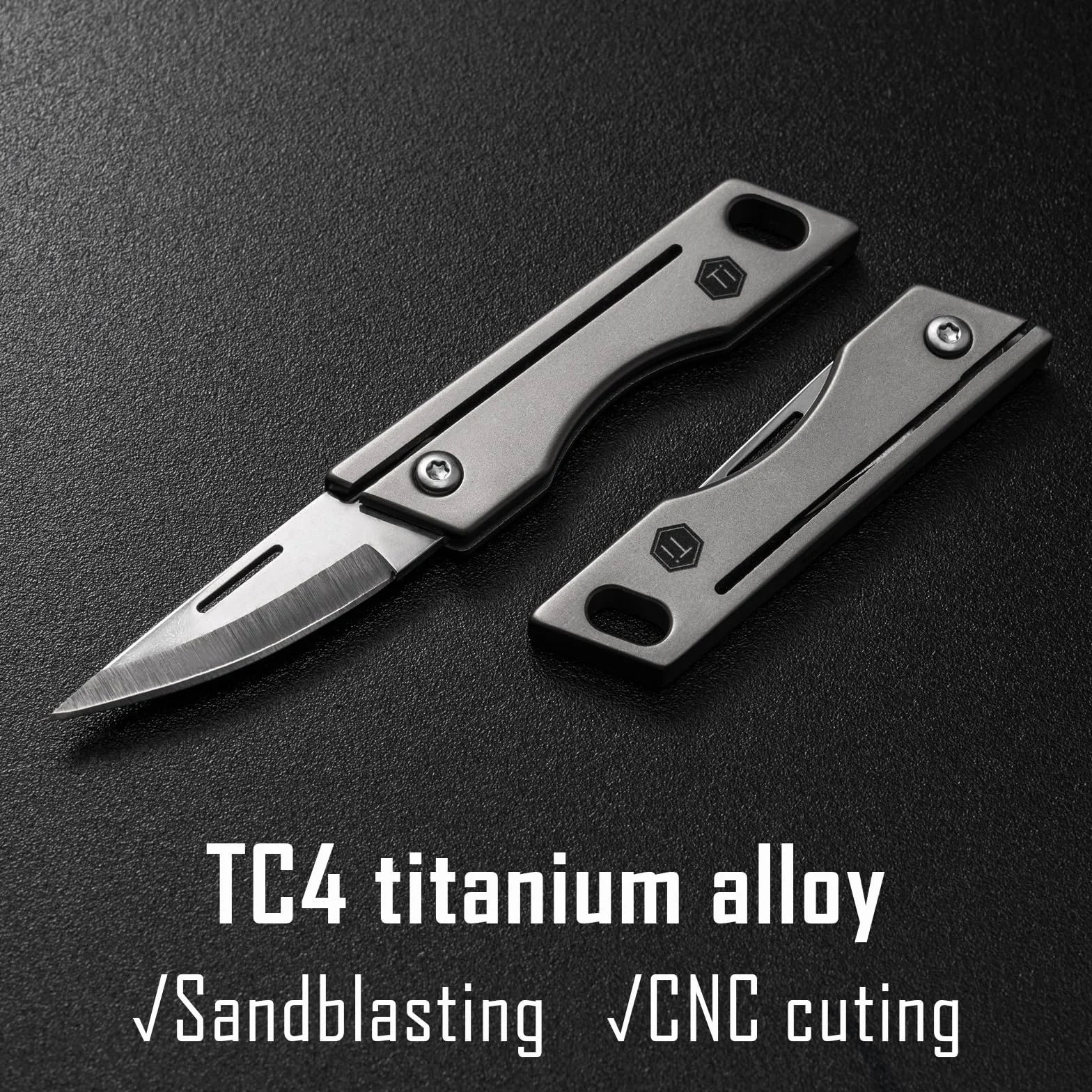 KeyUnity KK06 Mini-EDC-Taschenmesser, kleines Titan-Klappmesser mit integriertem Schlüsselloch für den täglichen Gebrauch