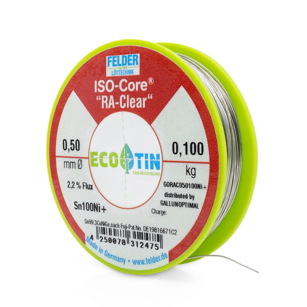 by FELDER Lötdraht Sn100Ni+ für stärker oxidierte Lötstellen | 0,5mm | 100g Spule | bleifrei mit 2,2% Flussmittel RA-Clear | REM1 | für Elektronik, Kabel und elektrische Anwendungen