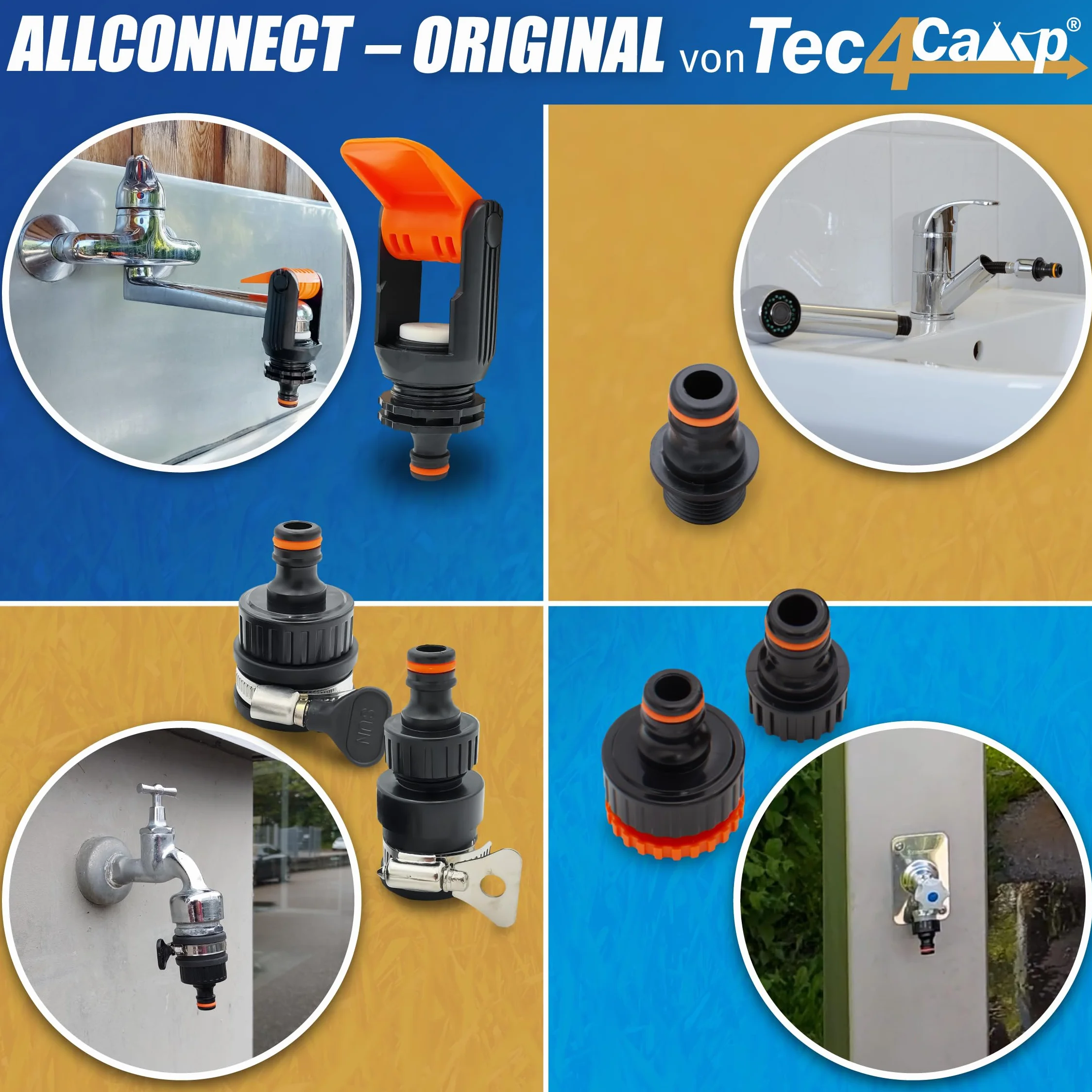 MaJoCompTec® ALLCONNECT universal Wasserhahn Anschluss Set | verstellbarer Wasser Hahnanschluss für Aussenhahn ohne Gewinde | Wohnmobil Caravan Boot Adapter Set (Wasserdieb-Set)