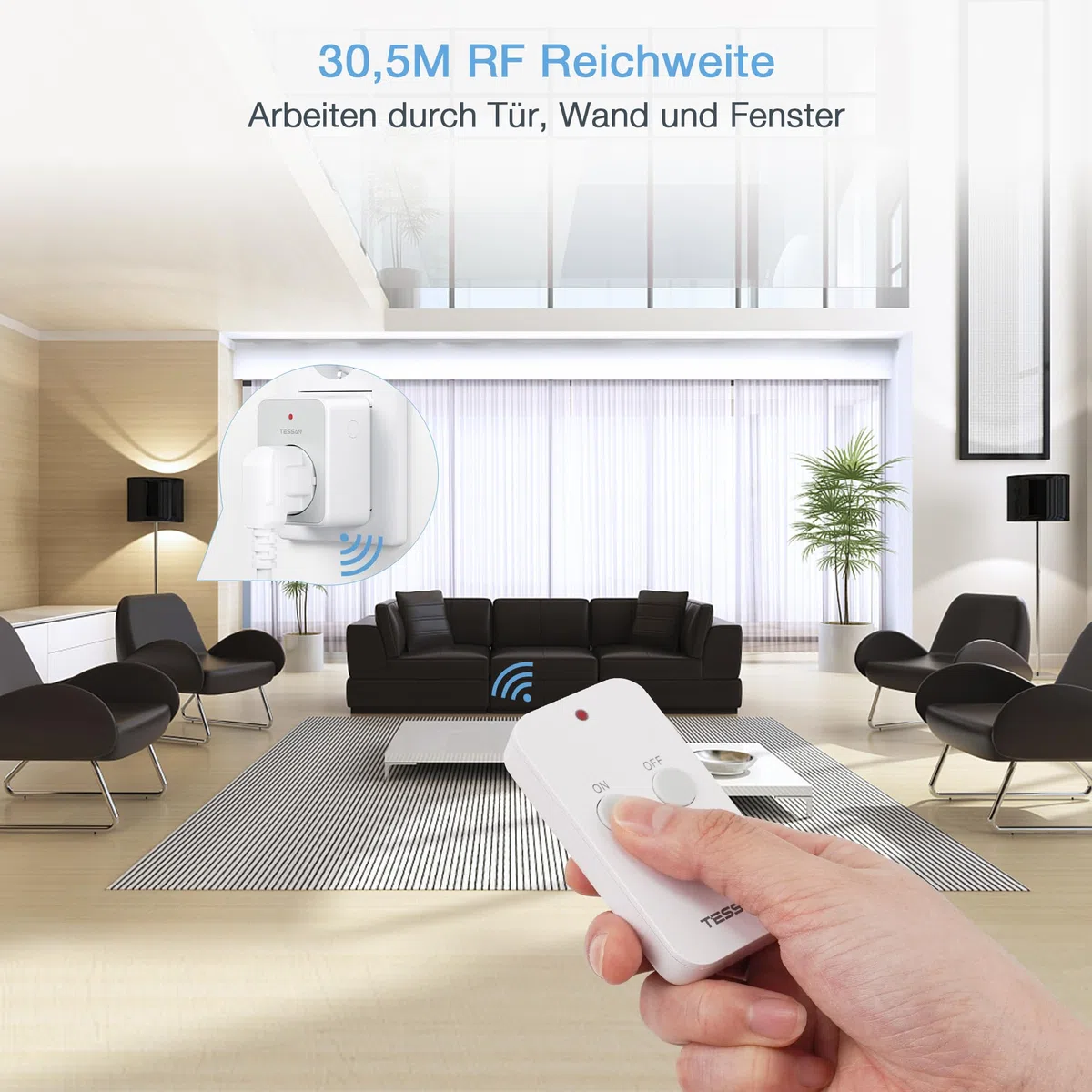 TESSAN Funksteckdose mit Fernbedienung, Steckdose mit Fernbedienung 30,5M Reichweite, 3600W innen, Schaltbare mit Magnetische, Programmierbar