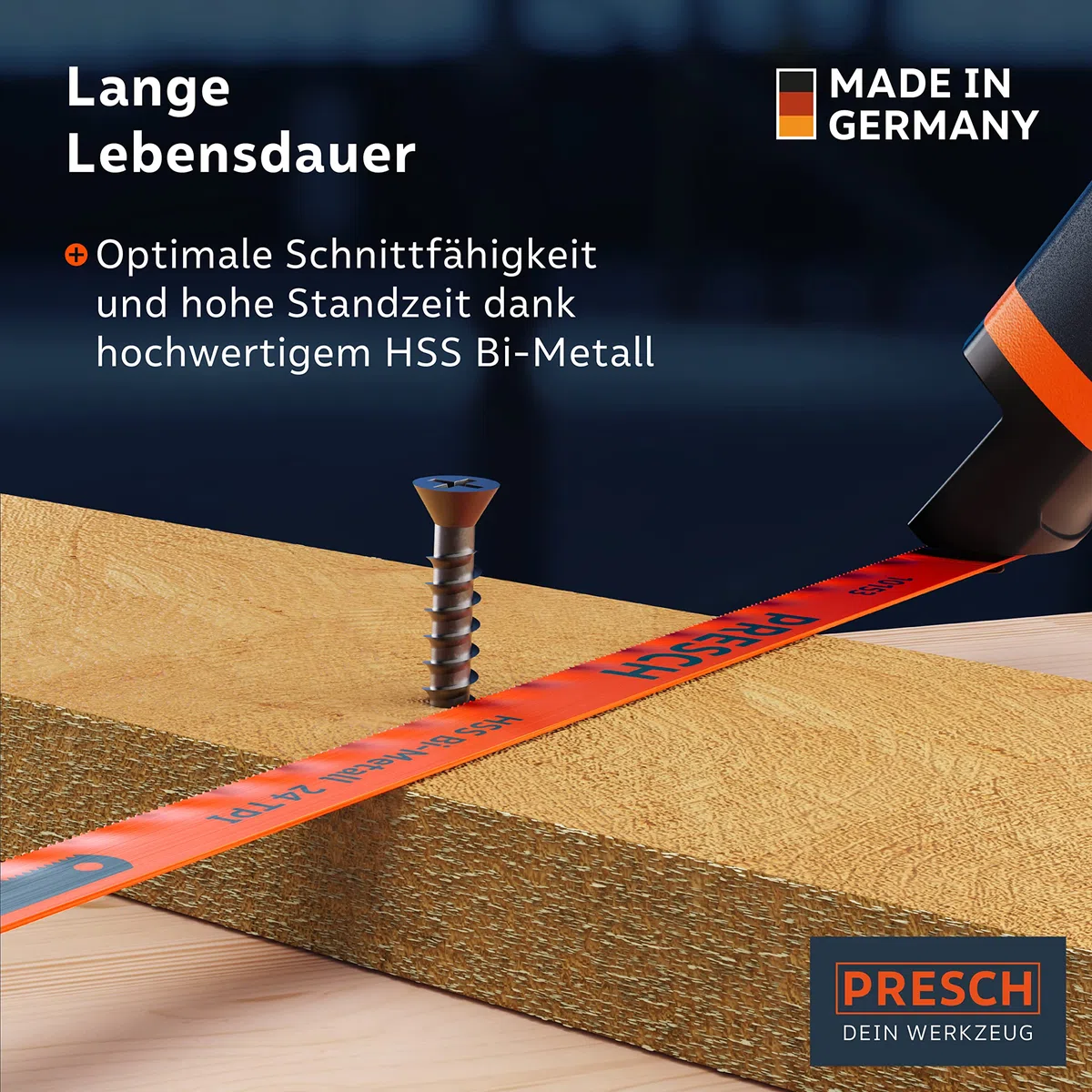 Presch Metallsägeblatt Set 300mm 6 Stk. - Original PUK Sägeblätter für Handsägen - Bi-Metallsägeblatt mit HSS Schneide für NE-Metalle (Kupfer), Edelstähle, Plexiglas, Kunststoffe