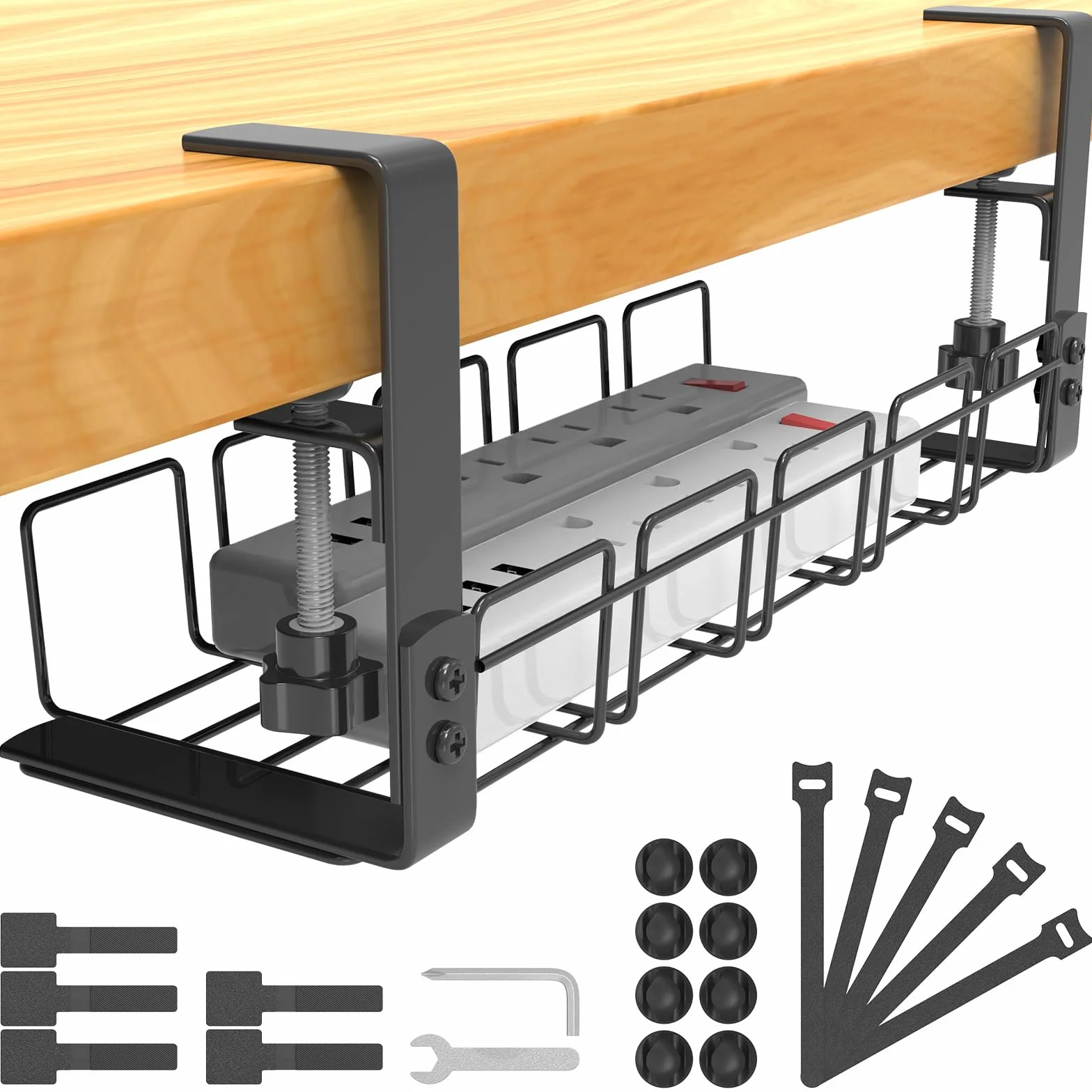 Unter dem Kabelmanagement Schreibtisch Ohne Bohren Kit, kabelkanal schreibtisch zum Verwalten von Kabeln und Steckdosenleisten, Klemmbar Kabel Organizer Tray für Büro Küche PC-Tischen - Schwarz