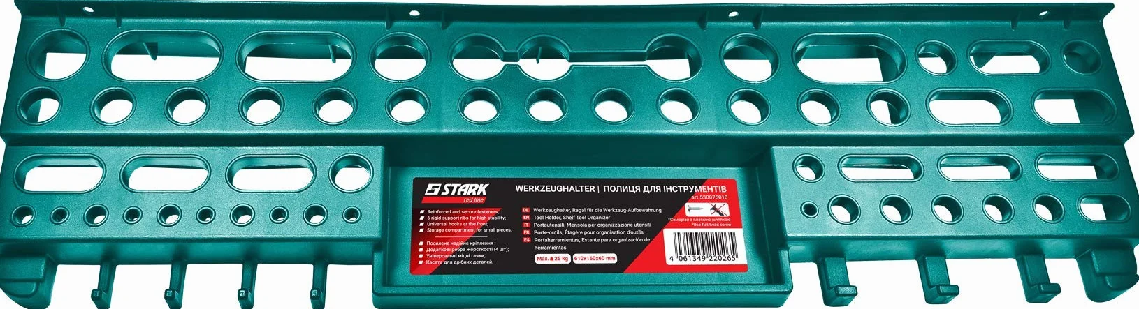 STARK Werkzeughalter, Regal für die Werkzeug-Aufbewahrung 610x160x60 mm, Belastung bis 25 KG. Aufbewahrungsset, Handwerkzeug-Organizer