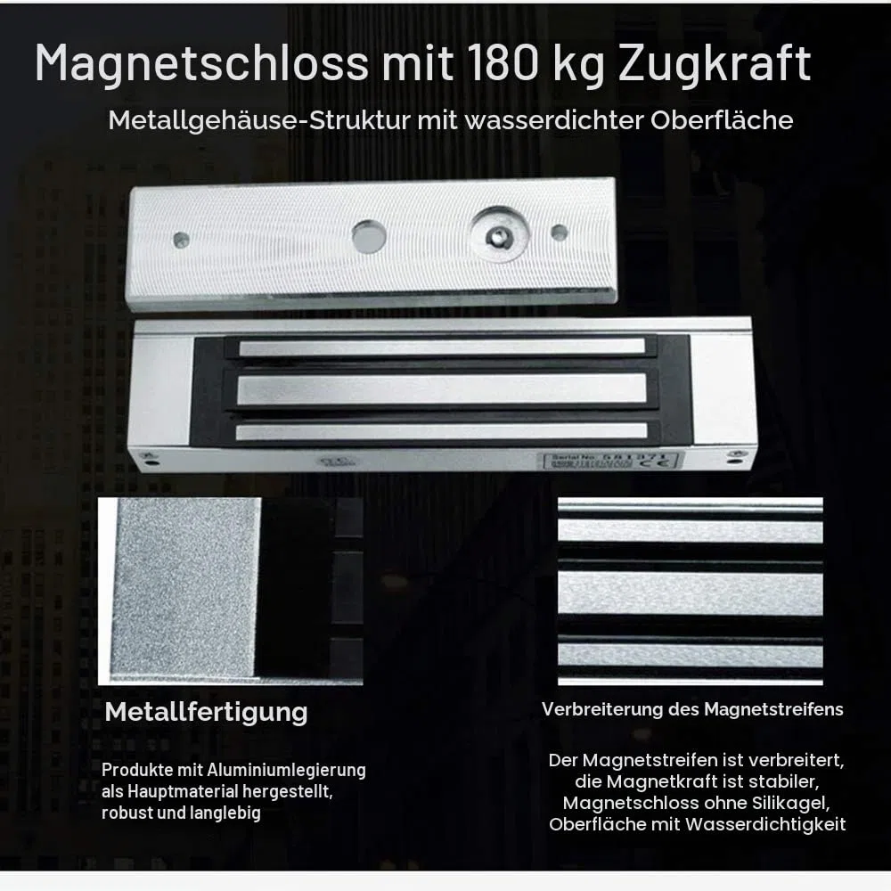 YAVIS Elektromagnetisches Schloss, wasserdicht, DC 12 V, 180 kg, Stärke 350 kg, gebürstete Oberfläche, Modell NC, Halterungen Z & L inklusive, ideal für Zugangskontrollsysteme im Innen- und