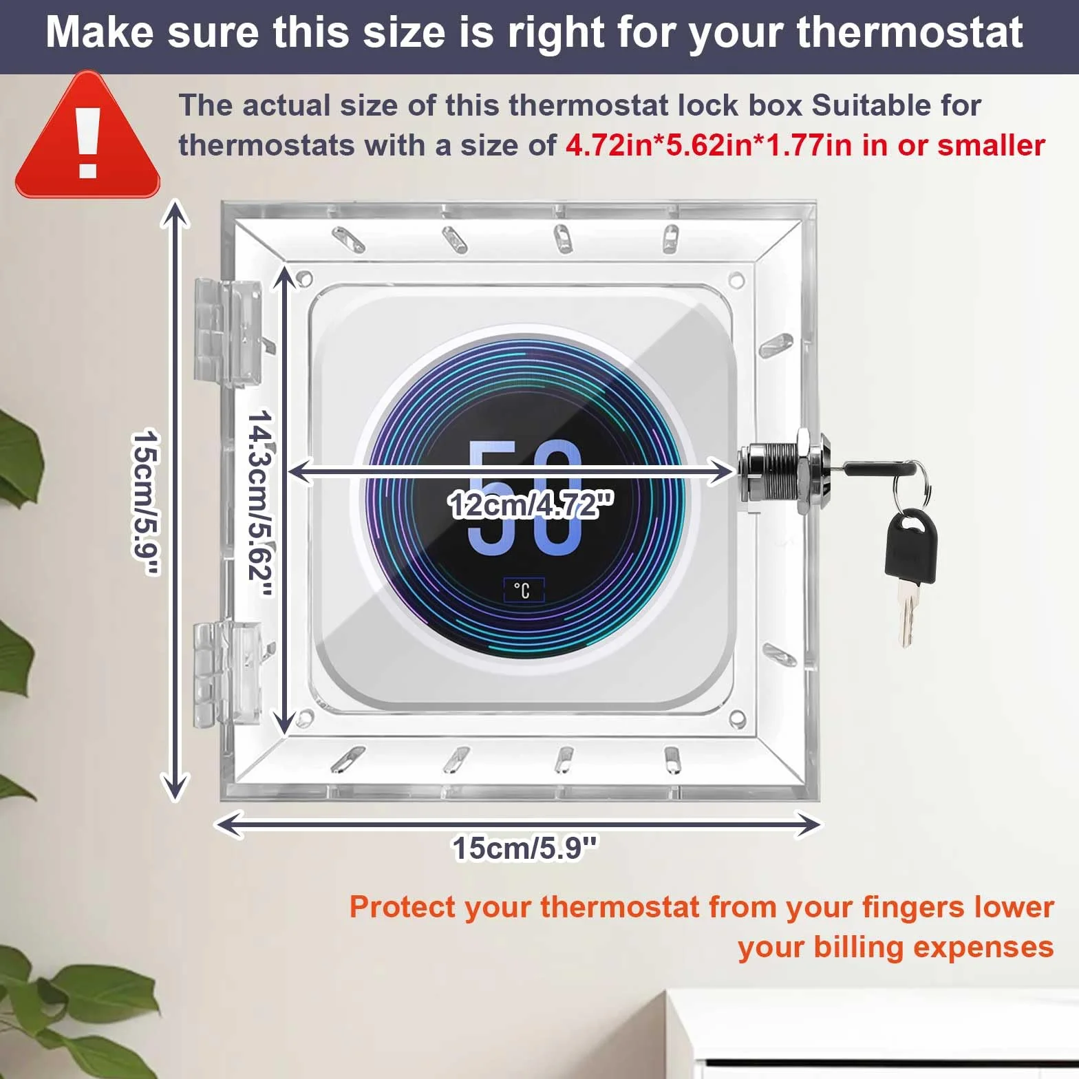 Thermostatschutz, Thermostat Guard mit Schlüssel, 12 * 14.3 * 4.5cm Thermostat Schließkasten Transparenter Thermostat Abdeckung, Acryl Thermostat Schloss, Passend Für Zuhause, Schlafzimmer (1 Stück)
