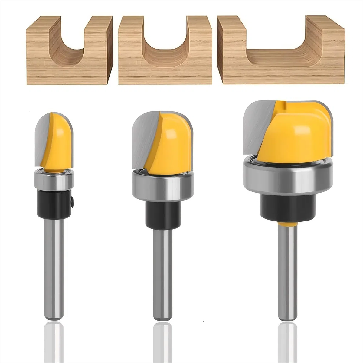 3 Stück Schüssel & Tablettfräser Hohlkehlfräser 1/4 Zoll Schaft Tablett Vorlage Fräser Bit mit Führungslager,Modell Nutfräser Holz Fräser für Oberfräse für Holzbearbeitung Möbelbau