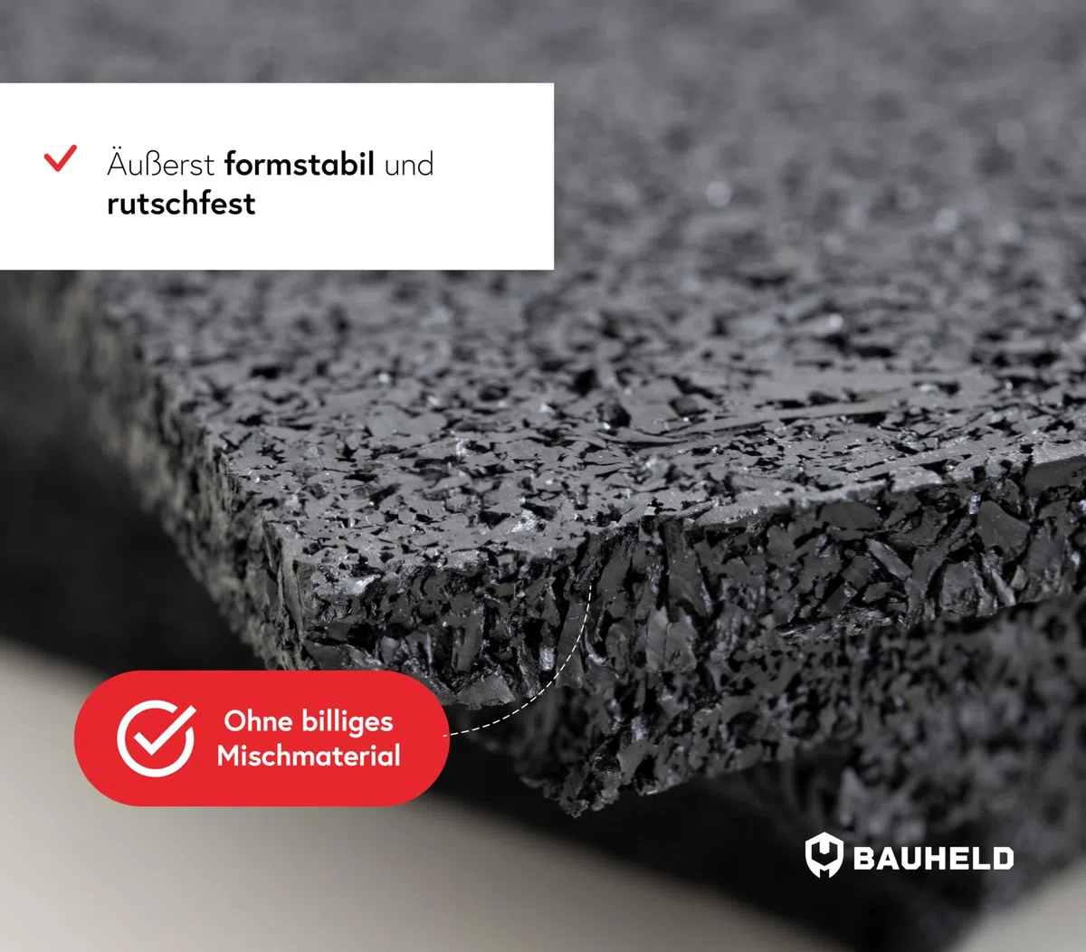 BAUHELD Terrassenpads 90x60 x 3mm [70 Stück] - Made in Germany - Antirutsch Bautenschutzmatte aus Gummigranulat - Als Unterlegplatten für Terrassen-Fliesen, WPC Terrassen-Dielen, Stelzlager, Balkon