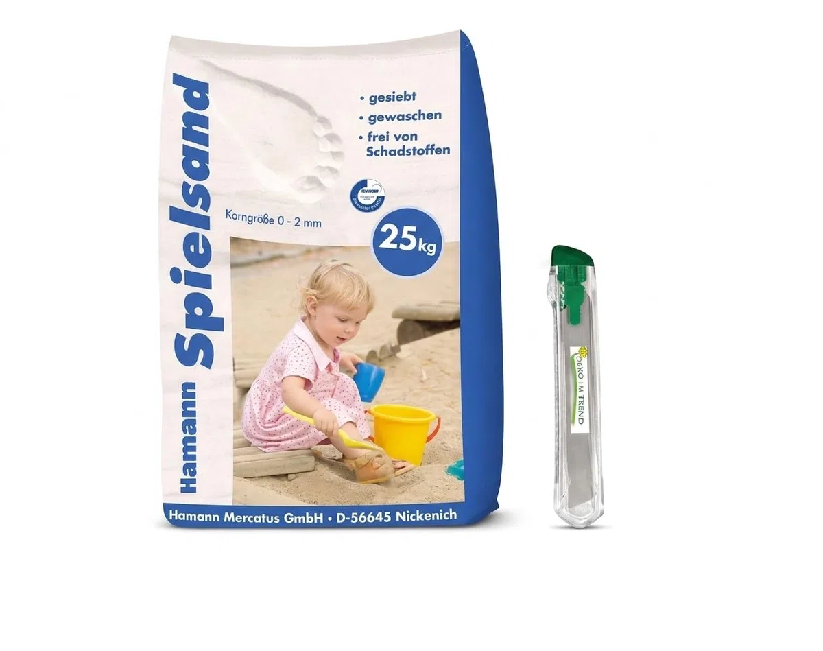 25kg Spielsand Classic inkl. Sacköffner | Schadstofffrei & extra fein (0-2mm) | Premium Sandkastensand | Quarzsand für Sandkasten, Garten & Baustelle | Naturrein & sanft