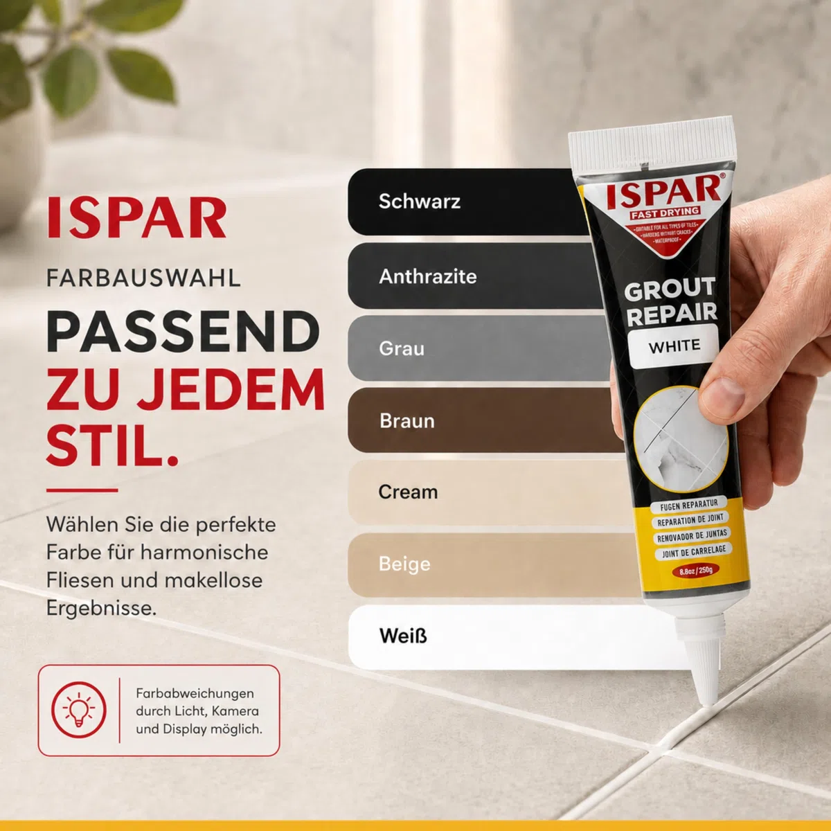 ISPAR Fugenmörtel Grau 250g - Fertige Fugenmasse für Fliesenfugen mit Spachtel - Fugenfarbe für Fugenreparatur im Bad & Küche – Geruchsneutral & Praktisch