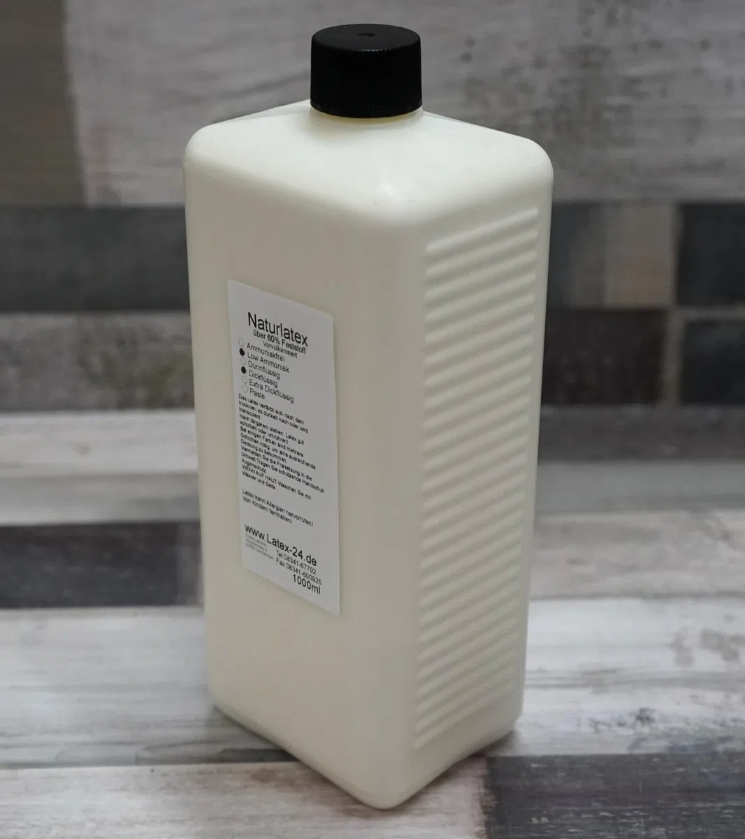 Latex-24 Flüssiglatex Dickflüssig, 1 Liter, Low-Ammoniak, Naturfarbe, für Abformungen, Formenbau, Textil-Beschichtungen, Filzen, ABS, LARP, Gummi, Semi-Transparent