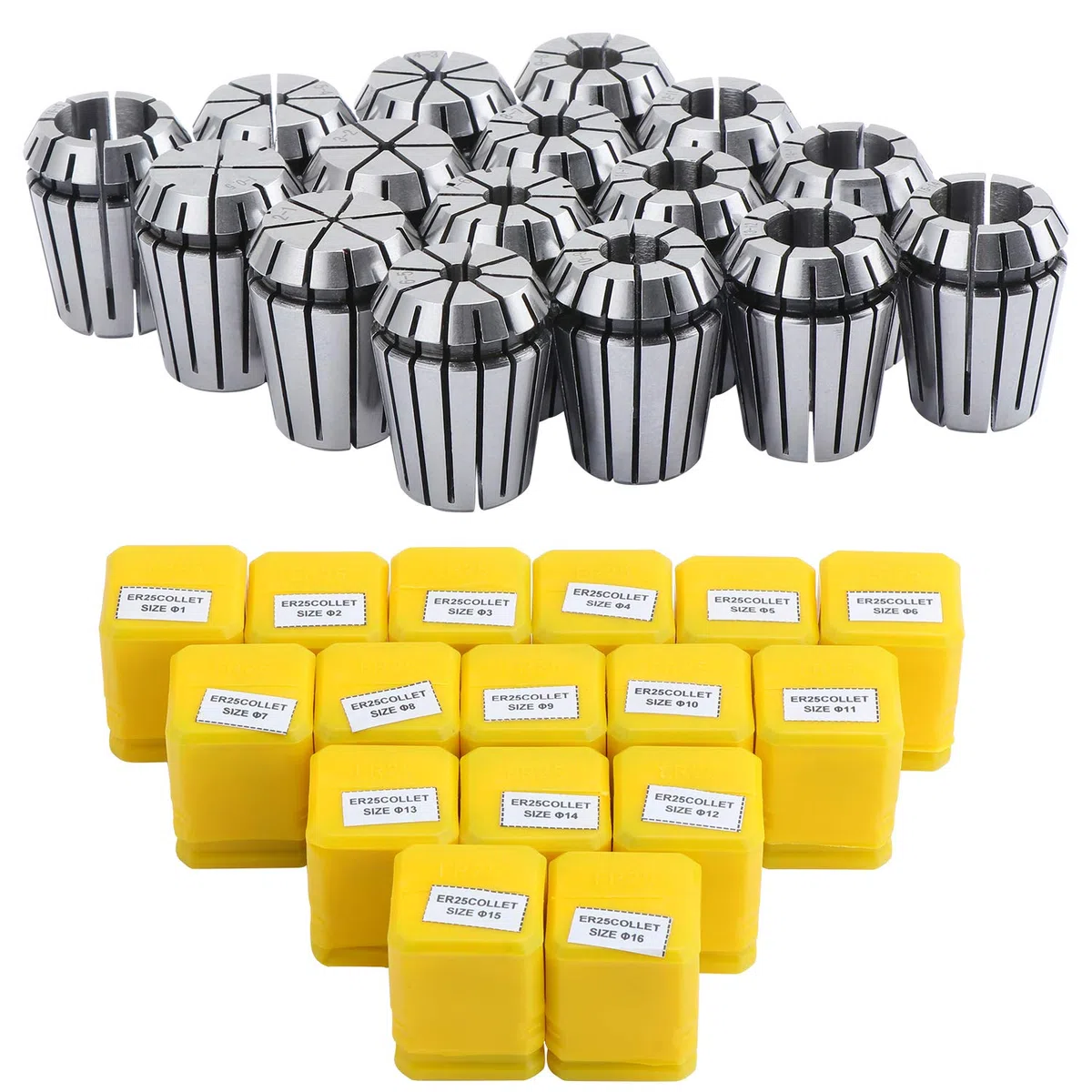 Hseamall ER25 Klemmhülsen-Set, ER25 Spannzange, 1 - 7 mm Halterung, ER11 Federspannzangen-Set für CNC-Arbeiten, Gravier- und Fräswerkzeug, 16 Stück