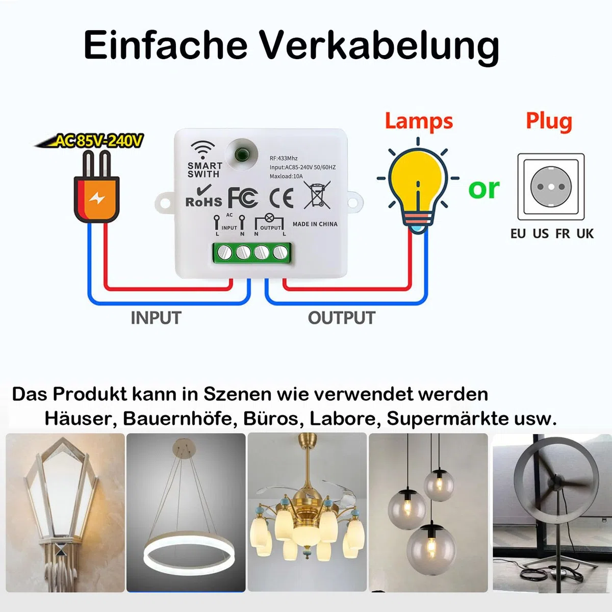 Kabelloses Lichtschalter Satz Funk, Mobiler Funksender Wandsender 2 in 1 Funkschalter Licht 100M Reichweite Funk Lichtschalter Für 230V Lampe Leistung Bis Zu 2500W