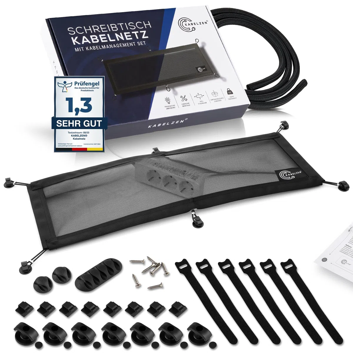 Kabelnetz Schreibtisch für Kabelmanagement, Kabelkanal flexibel - ideal für Kabelorganisation - Kabel verstecken unter dem Tisch, Kabelhalter inkl. Kabelschlauch, schwarz