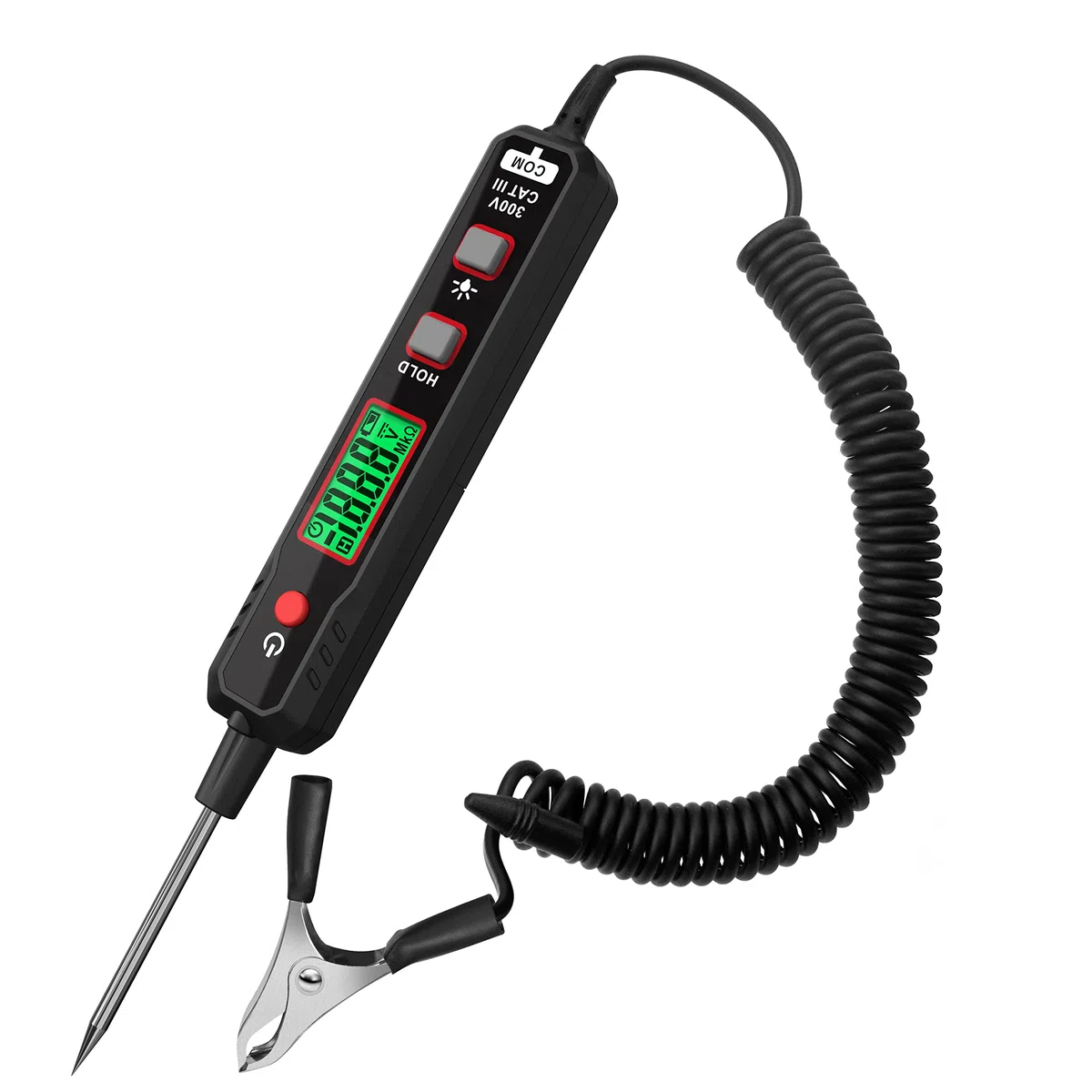 KAIWEETS Smart Auto Spannungsprüfer Stift, 0,8V-100V DC mit Hintergrundbeleuchtung, Digital prüflampe kfz mit Taschenlampe Maßnahmen Polarität Kontinuität, für Autobatterie