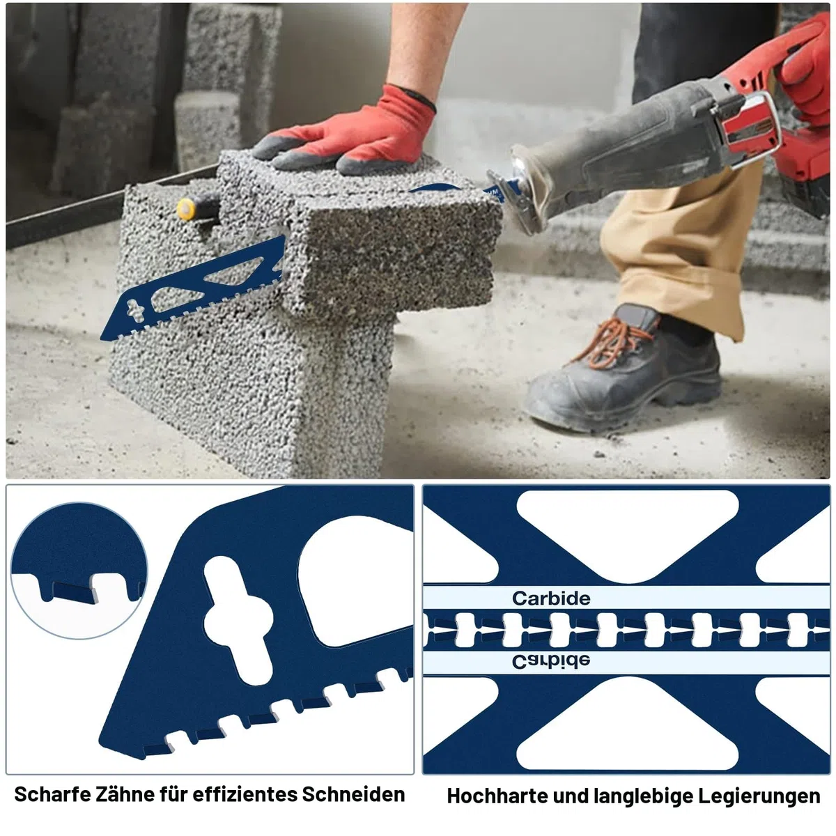 Säbelsägeblätter, Sägeblätter Säbelsäge, Säbelsägeblatt Hartmetall, Säbelsägeblatt Stein, für Porenbeton, holz, metall, Ziegel, Beton, Kompatibel mit Einhell, Bosch, Makita, Dewalt, 455mm