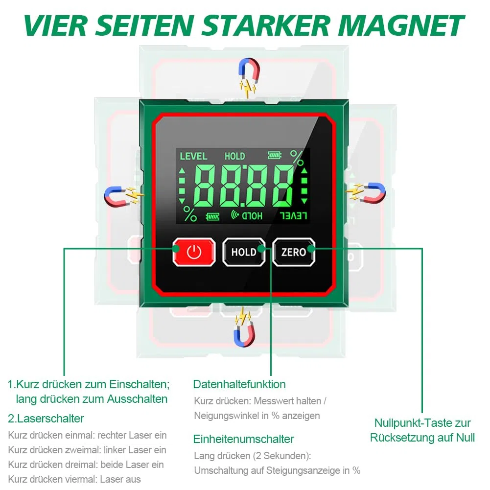 SOARFLY Digitaler Winkelmesser Neigungsmesser mit LCD Display, IP54 Wasserdicht, 0,1° Genauigkeit, 4 seitiger Magnet, Digitale Wasserwaage Winkelmesser Digital für Holzarbeiten, Bau Heimwerker
