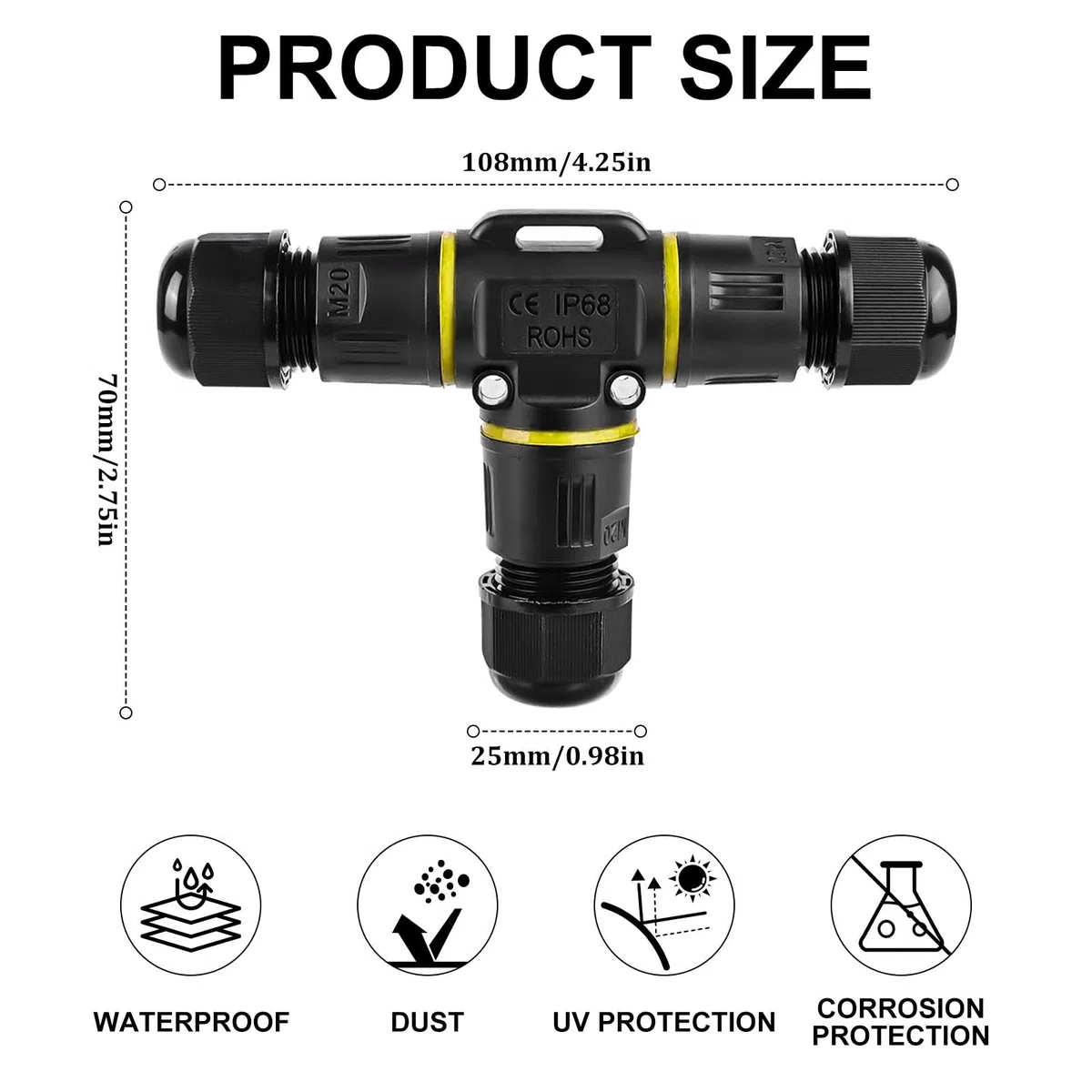 Kabelverbinder Wasserdicht 3 Polig 4 Stück IP68 Wasserdicht für Ø3-12 mm Kabeldurchmesser Outdoor