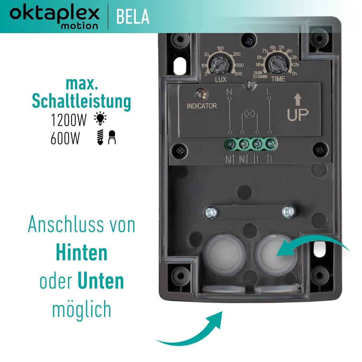 Oktaplex Bela Dämmerungsschalter Aussen mit Ausschalttimer IP65 230V anthrazit einstellbarer Dämmerungssensor