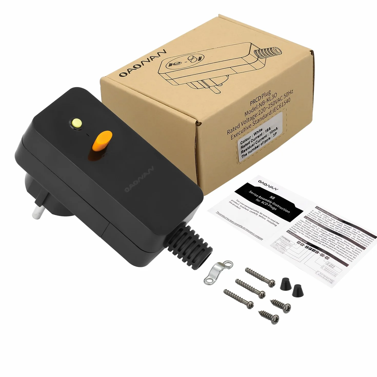 FI Schutzschalter Personenschutz Stecker Ersatzstecker 10mA Fehlerstromschutzschalter 220-250VAC 16Amp - Schwarz