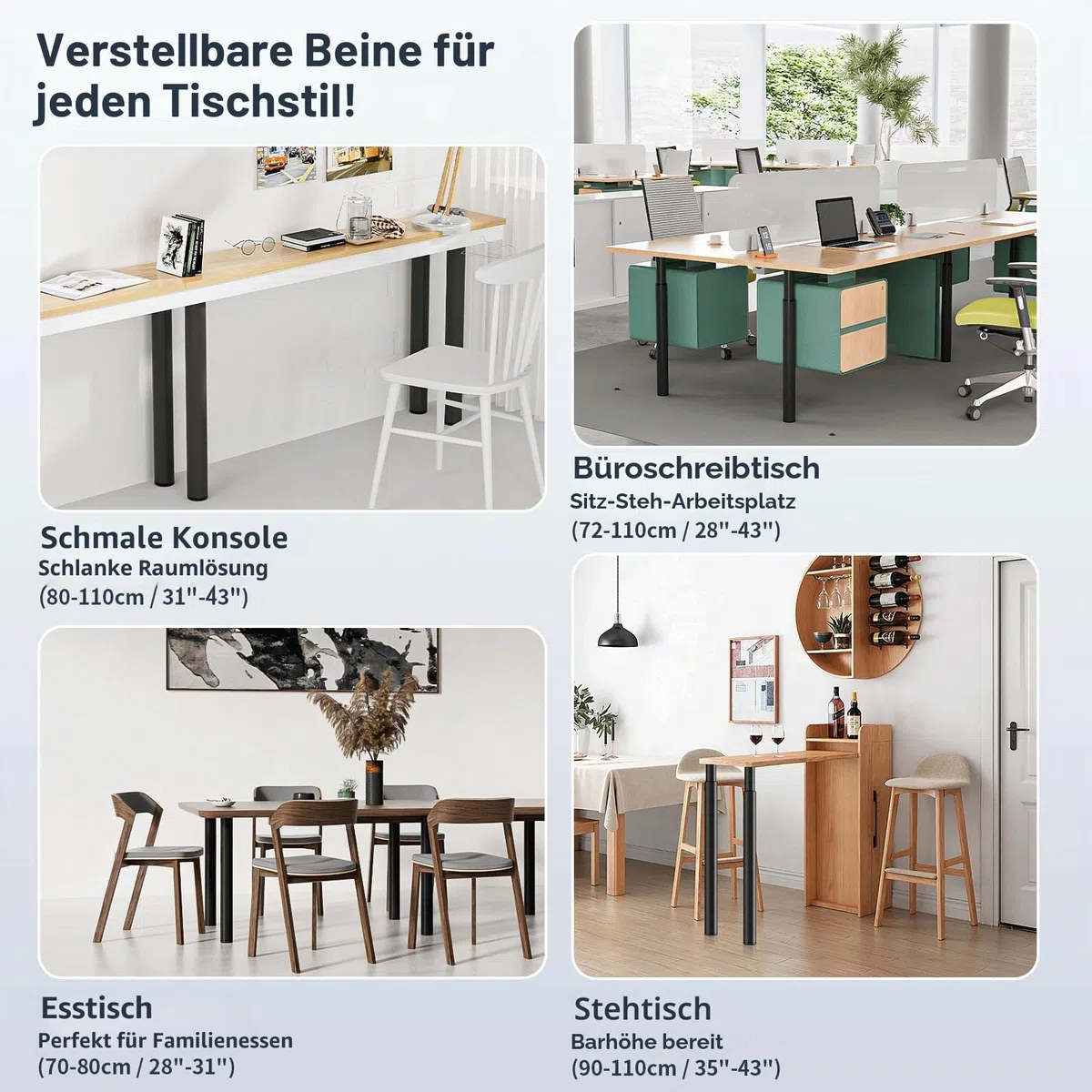 Amazing Tour Verstellbare Tischbeine 710-1100mm - 1 Packung Frühstücksbar Küche Arbeitsplatte Unterstützung Büro Schreibtisch Beine, Heavy Duty Metall Robuster Stahlrahmen, Schwarz