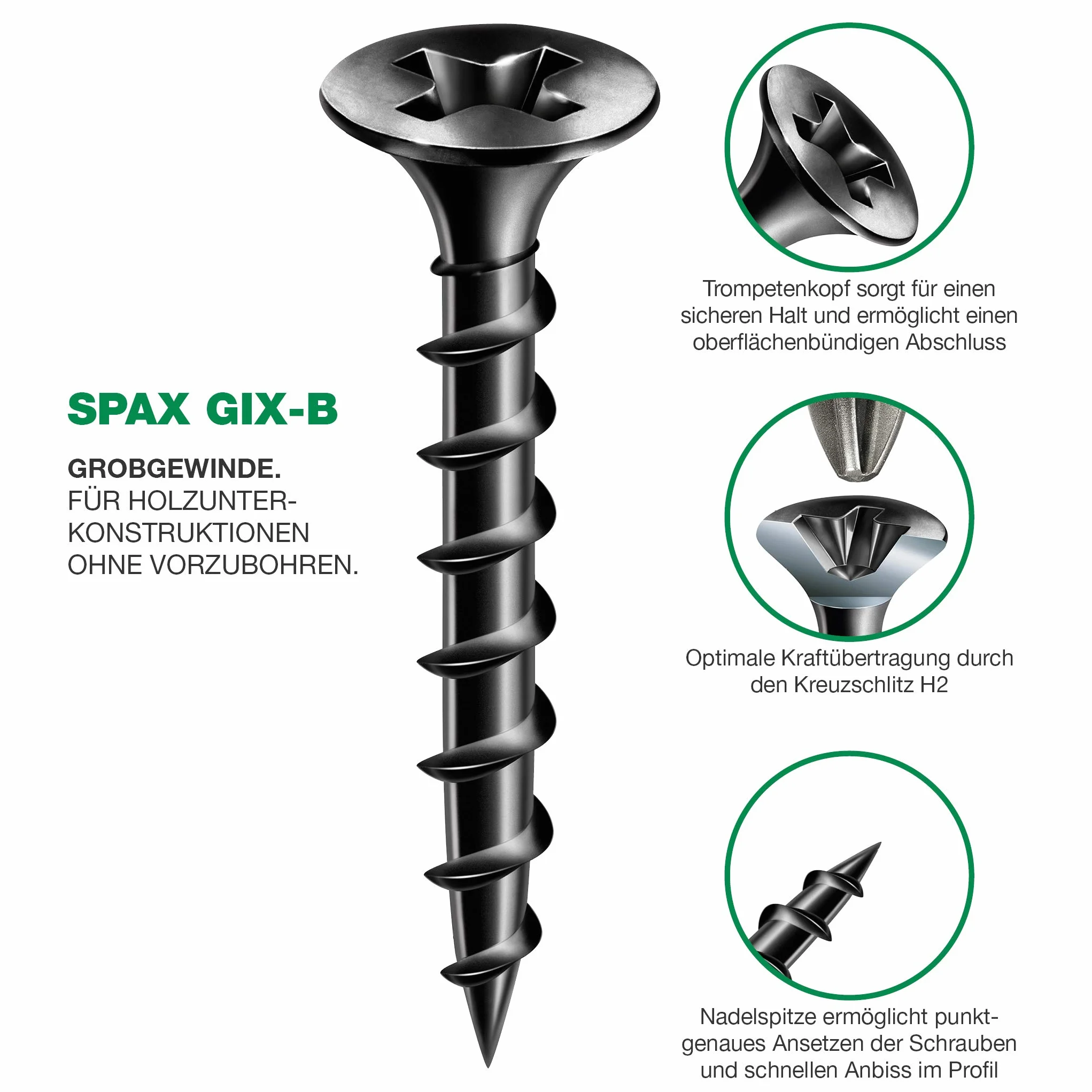 SPAX GIX-B Schnellbauschrauben 3,9 x 30 mm Grobgewinde, 1000 Stück, Trompetenkopf, Kreuzschlitz-H2, Trockenbauschrauben für Holz-Unterkonstruktionen – 1891170390305