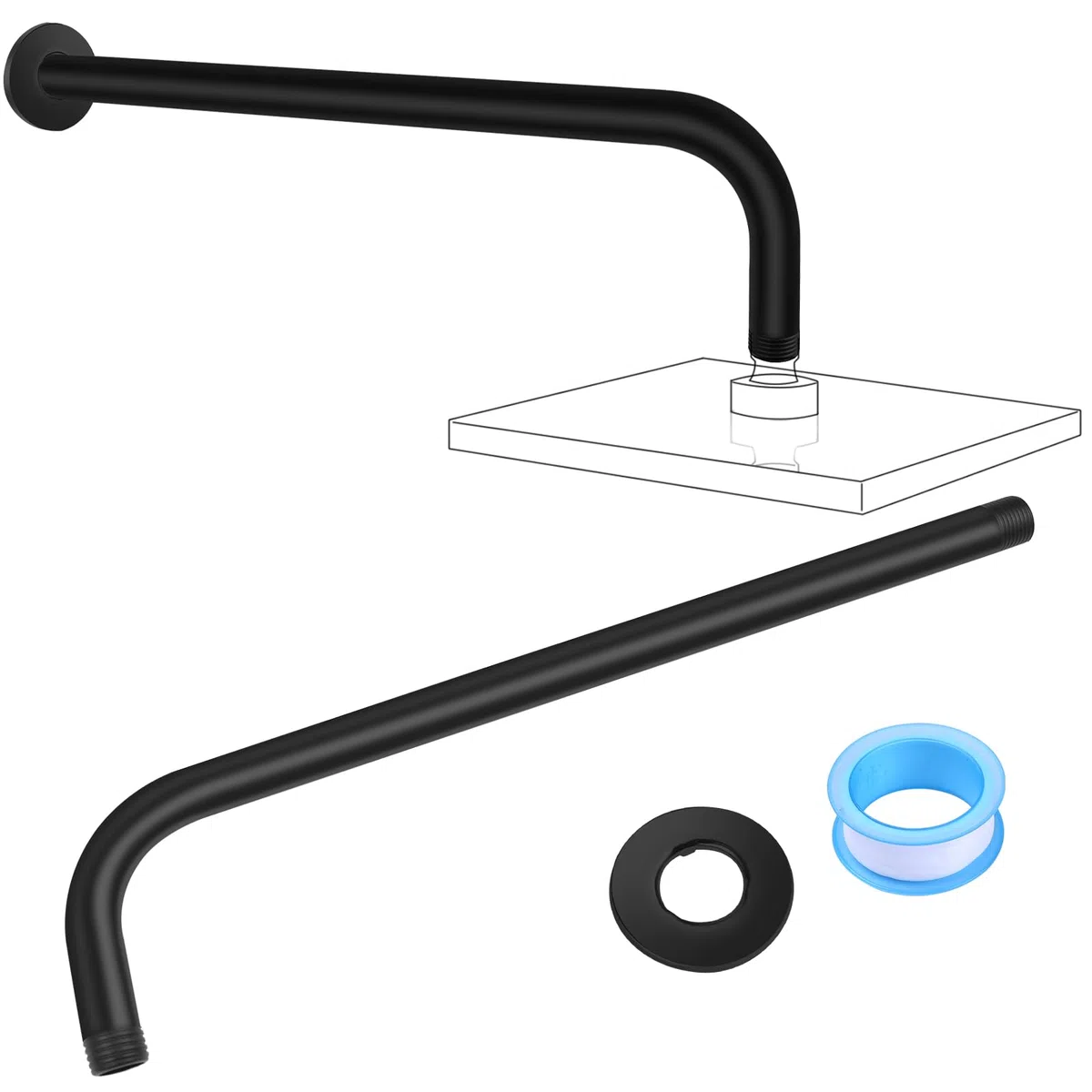 Brausearm, 40cm Edelstahl ‌Rund Wandarm Duscharm für Regenduschkopf Wandmontage (Nein Enthalten Duschkopf), Schwarz Duscharm