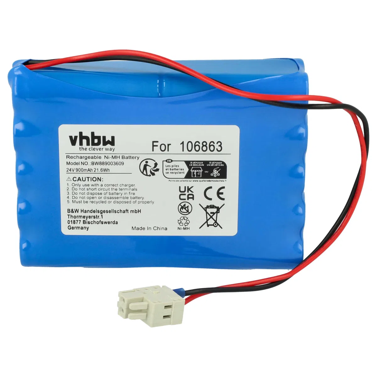 vhbw Akku Ersatz für Geze 25020, 106863, 20KR15/48, 80100404, 4894128192794, 51526 für elektrische Schiebetür (0,9 Ah, 24 V, NiMH)