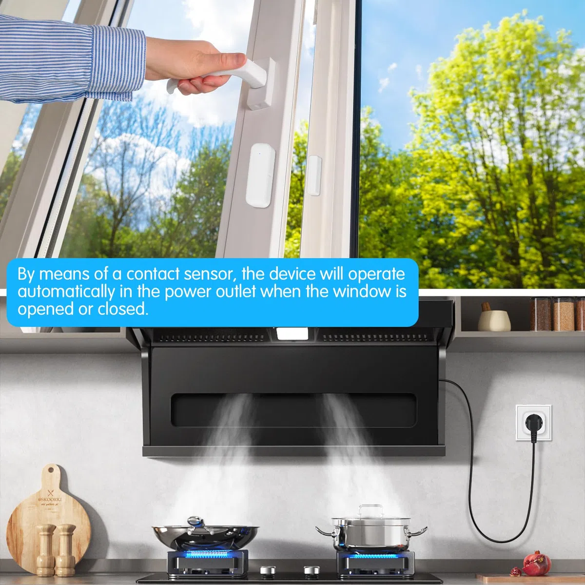 Fensterkontaktschalter für Dunstabzugshaube,Window Contact Switch Fensterkontaktschalter mit Funksteckdose und Kompakt Magnetischer Fensterschalter Dunstabzugshaube für Kaminen,Garage