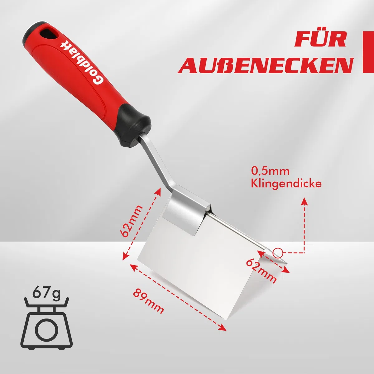 Goldblatt 2-tlg. Eckenkelle Set, 126 x 100 mm Inneneckenkelle & 89 x 62 mm Außeneckenkelle, Eckspachtel Kantenkelle aus Edelstahl mit weichem Griff, Rostfreie Eckkelle für Gipsarbeiten