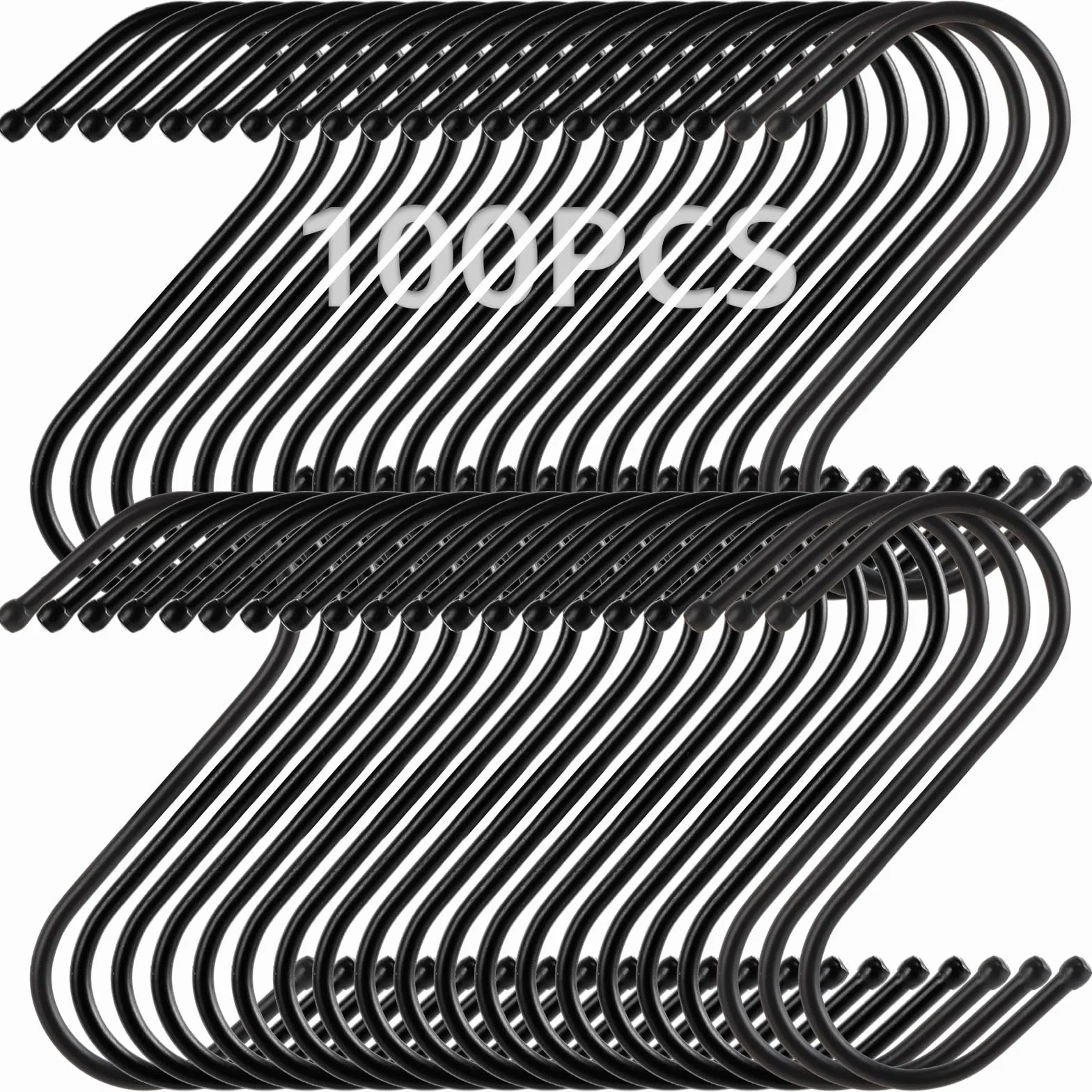100 Stück S Haken Schwarz, 9 cm S Förmige Haken Schwarz, Metallhaken zum Aufhängen von Kleidern, Töpfen und Schalen, Geeignet für Küche, Bad und Schlafzimmer