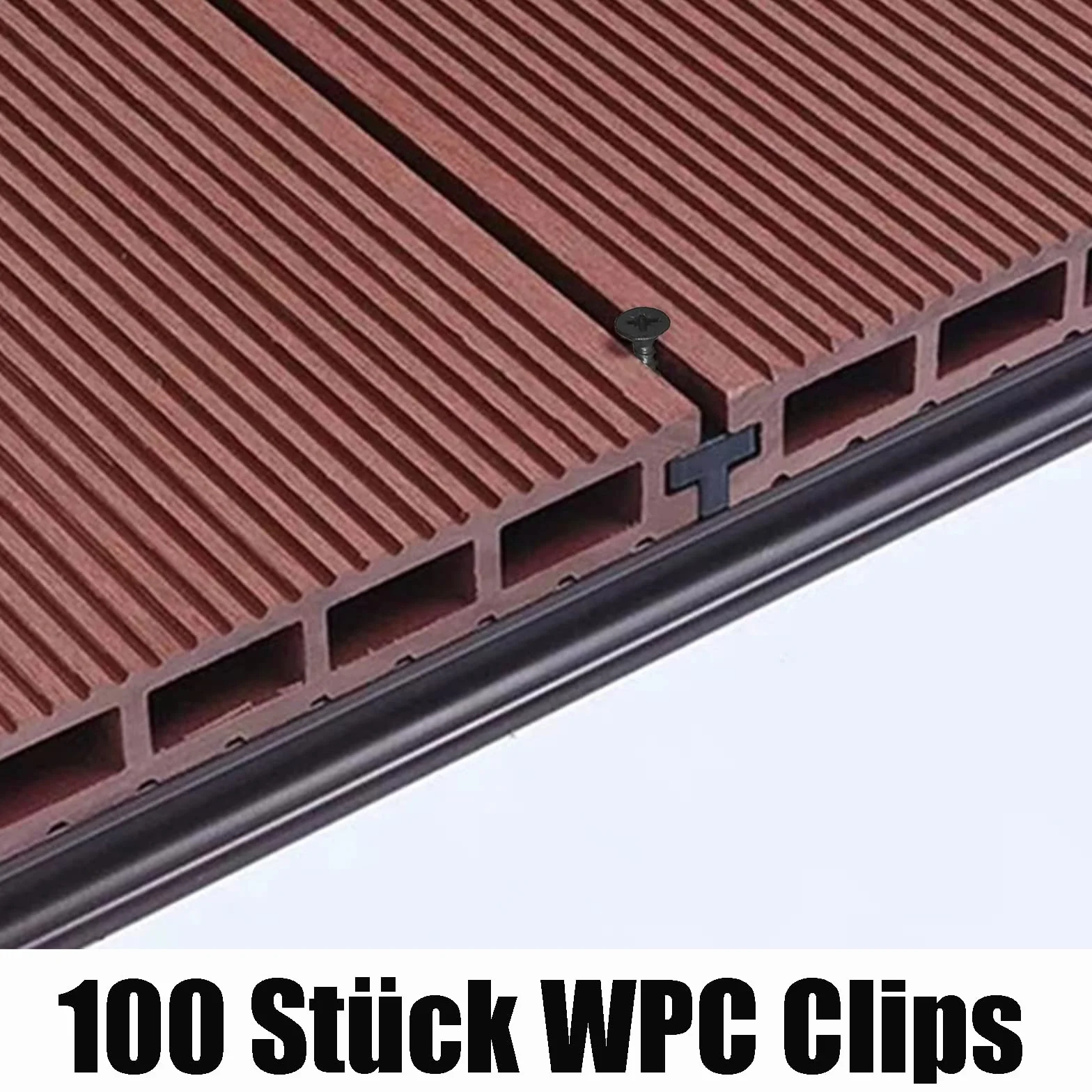 100 Stück WPC Clips, Versteckte Terrassendielen Befestigung Board Clips, 6 mm Terrassenclips Kunststoff für WPC Terrassendielen/BPC Dielen, Schwarz T Clip mit Schwarz Schrauben