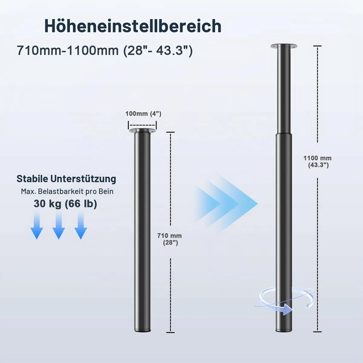 Amazing Tour Verstellbare Tischbeine 710-1100mm - 1 Packung Frühstücksbar Küche Arbeitsplatte Unterstützung Büro Schreibtisch Beine, Heavy Duty Metall Robuster Stahlrahmen, Schwarz