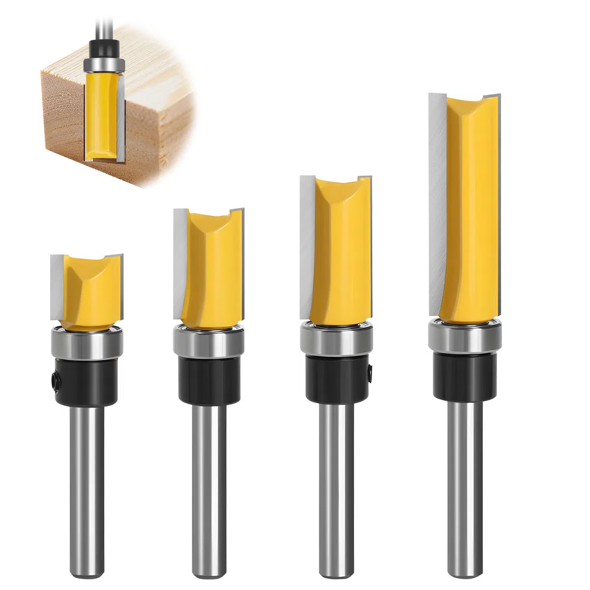 Bündigfräser, 4 Stück Kopierfräser Für Oberfräse, Bündigfräser Schaft 6 mm, Mit Kugellagern Hartmetall Klinge Handlich, Für Holzbearbeitung DIY Zu Hause