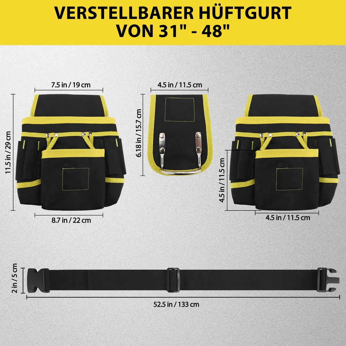 Werkzeuggürtel Herren, Abnehmbar Magnetische Werkzeugtasche mit 26 Taschen, Verstellbare Oxford-Werkzeugtasche für Handwerker, Bauarbeiter, Elektriker Und Hauswartung