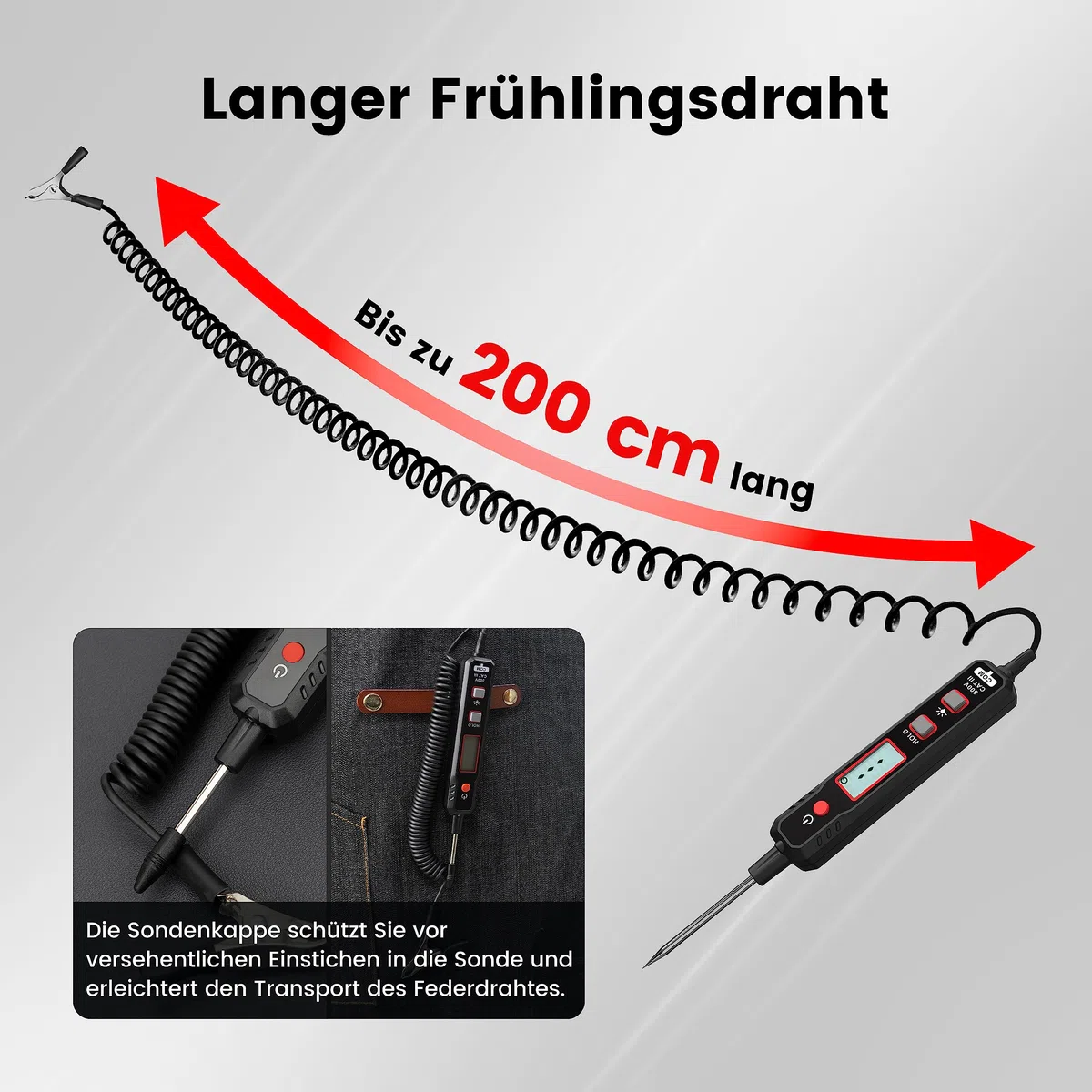 KAIWEETS Smart Auto Spannungsprüfer Stift, 0,8V-100V DC mit Hintergrundbeleuchtung, Digital prüflampe kfz mit Taschenlampe Maßnahmen Polarität Kontinuität, für Autobatterie