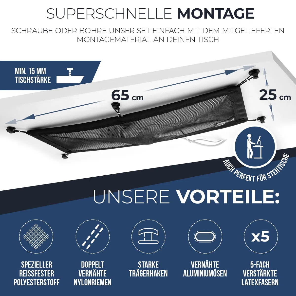 Kabelnetz Schreibtisch für Kabelmanagement, Kabelkanal flexibel - ideal für Kabelorganisation - Kabel verstecken unter dem Tisch, Kabelhalter inkl. Kabelschlauch, schwarz