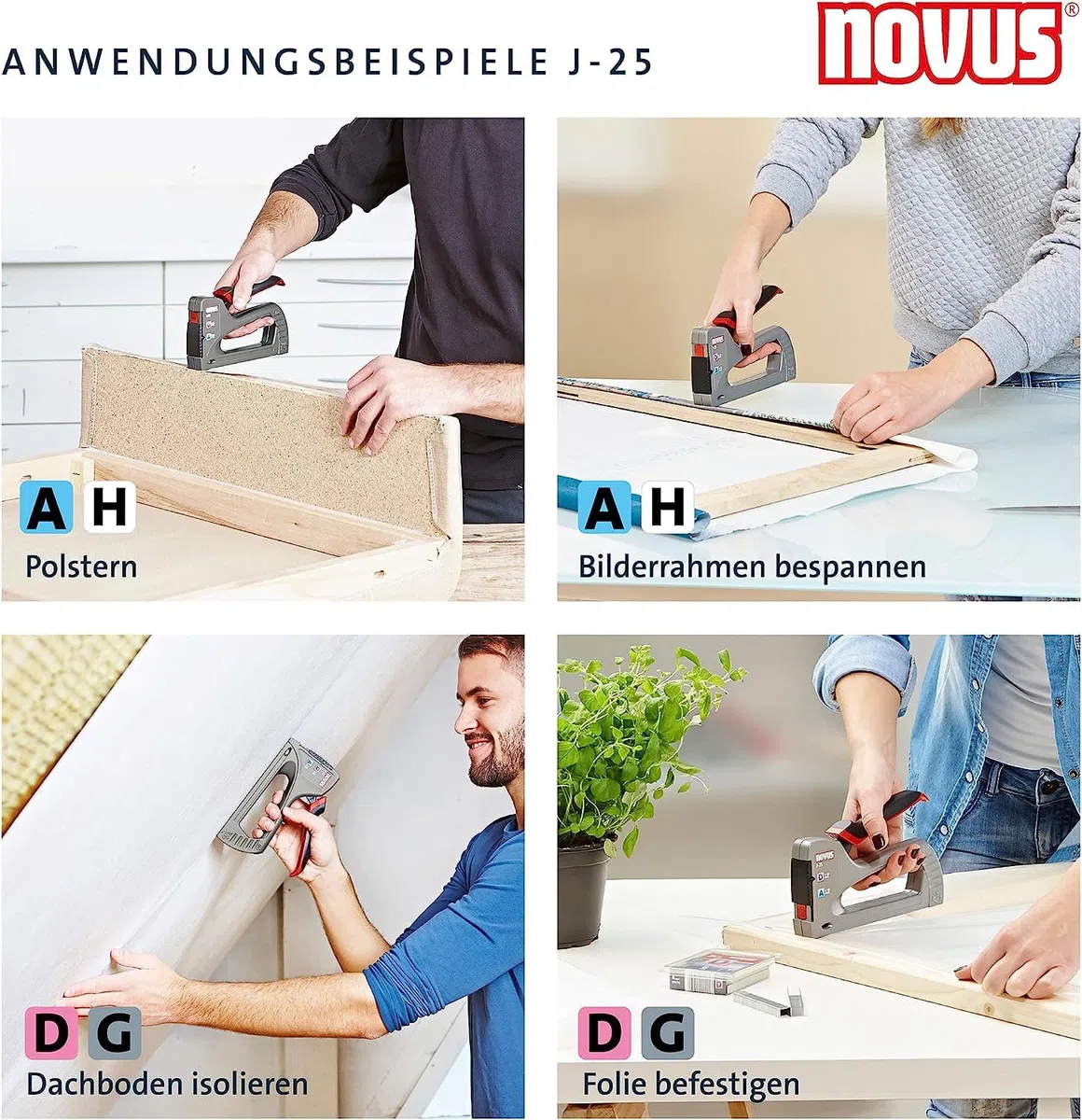 Novus Handtacker J-25, kleiner Profi-Tacker, Metall, Unterlademechanik, Sicherheitsentriegelung, für 4-10 mm Klammern