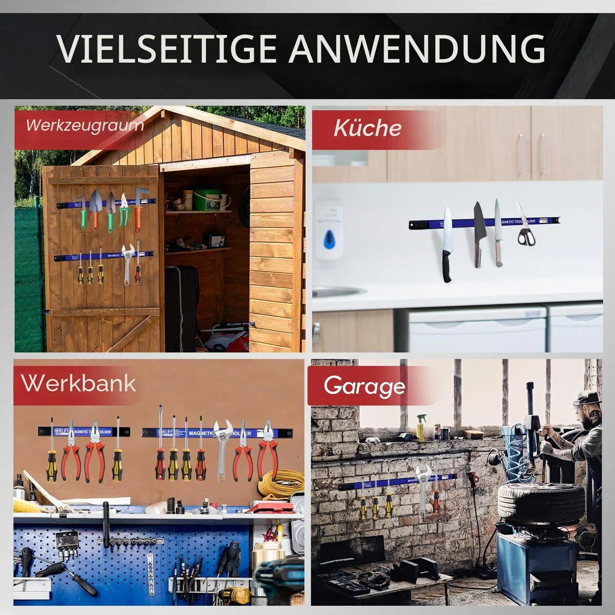 CCLIFE 4tlg Magnetleiste Werkzeug 37cm & 23cm 15kg & 9kg Magnetschiene Magnetisch Werkzeugleiste für Werkstatt