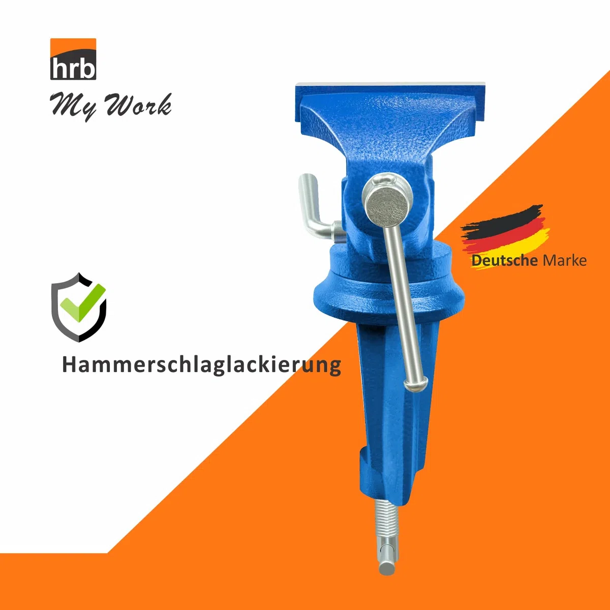 HRB Schraubstock 70 mm klemmbar für Werkbank, Schraubstock klein und drehbar massiv gefertigt mit Hammerschlaglackierung versehen, Feinmechanikerschraubstock