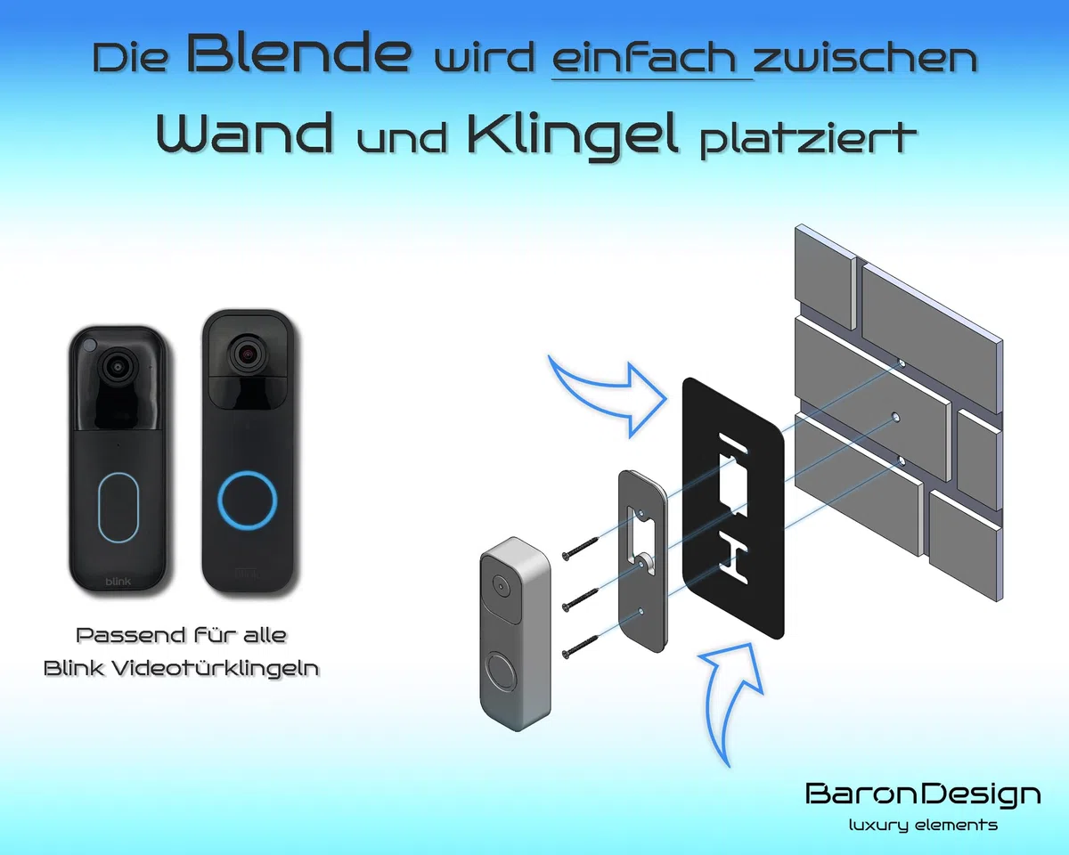 Edelstahl Blende | Zubehör für Blink Videotürklingel 1. & 2. (2025) Generation | Halterung Video Doorbell, Schild, Befestigung, Wandplatte für Alexa Funk Klingel