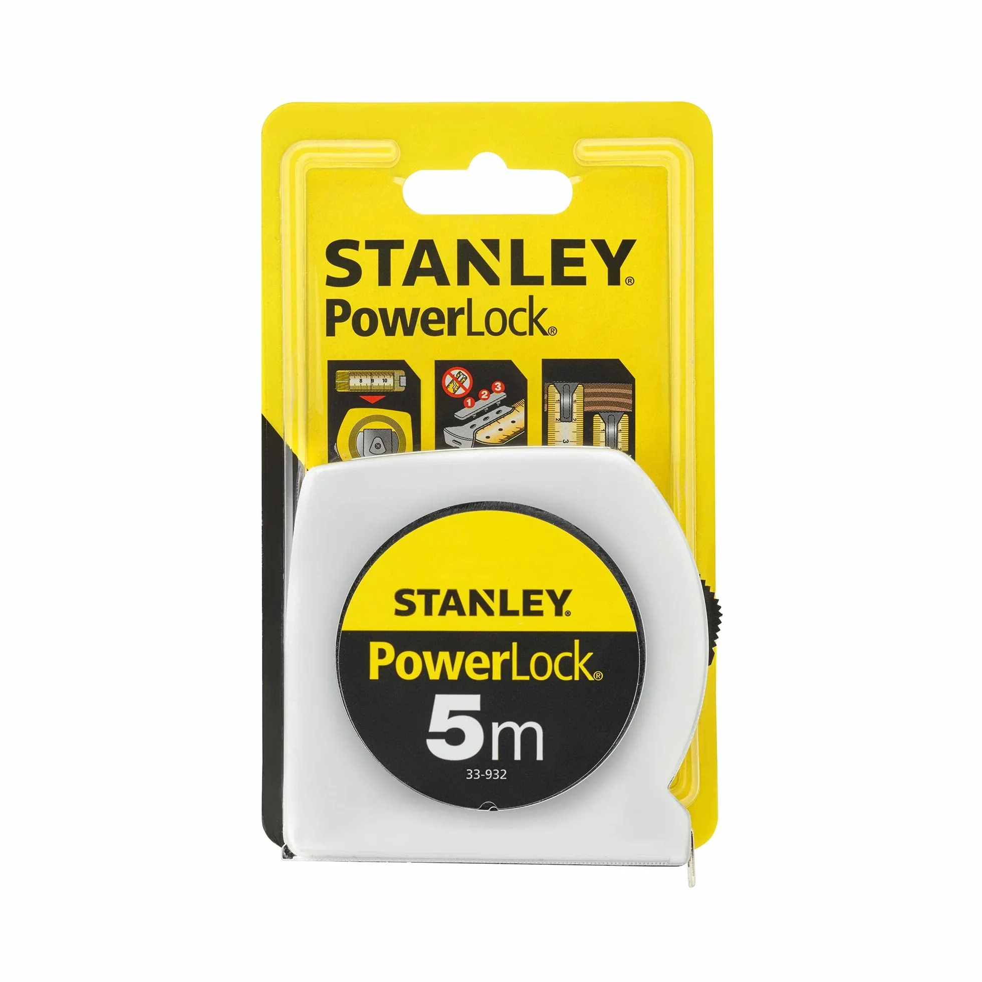 STANLEY Maßband Powerlock Bandmaß 0-33-932 (Maßband 5m Länge mit Sichtfenster, extra starkes Band, Mylar-Schutzschicht, verchromt, Gürtelclip)