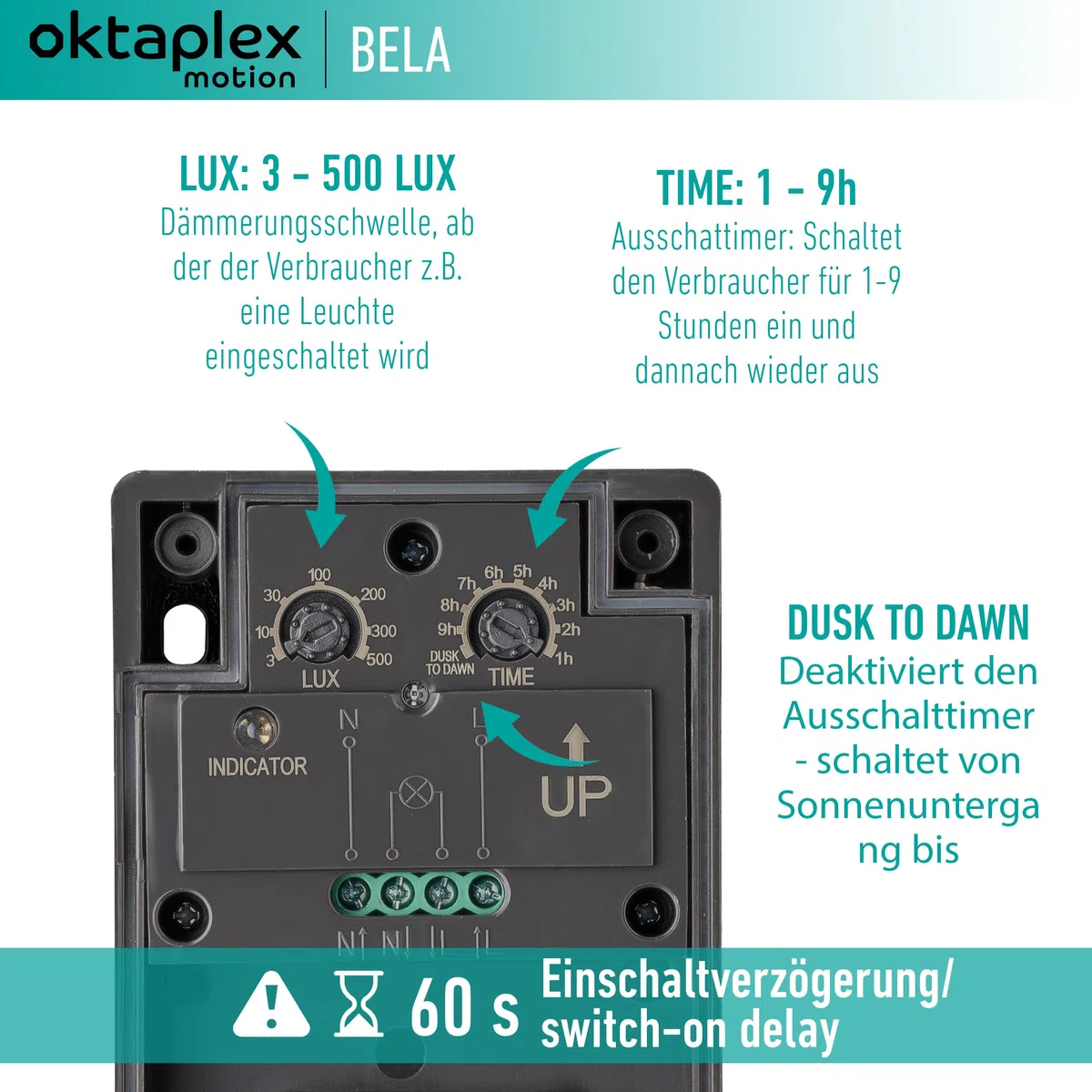 Oktaplex Bela Dämmerungsschalter Aussen mit Ausschalttimer IP65 230V anthrazit einstellbarer Dämmerungssensor