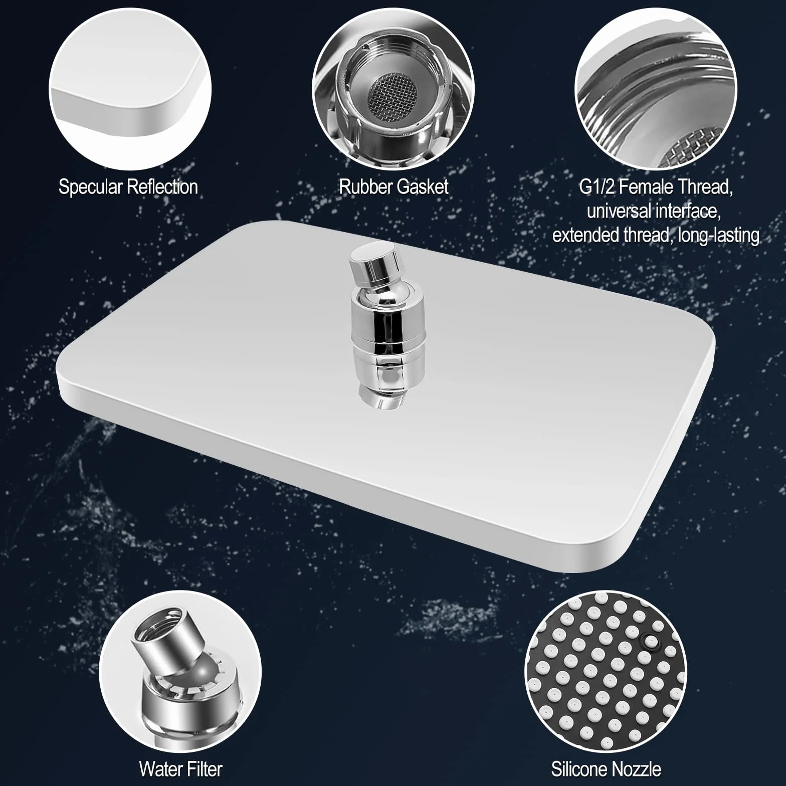 Regendusche duschkopf 12 Zoll, Duschkopf Regendusche Edelstahl 304 Quadrat, Kopfbrause Gebürstetes Chrom-Finish, Selbstreinigende Duschbrause Regendusche Installierbar an der Wand