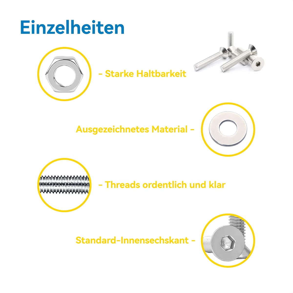 1080 Stück M2 M3 M4 M5 Schrauben Muttern und Unterlegscheiben Sortiment Set, Edelstahl Senkkopfschrauben mit Innensechskant Schrauben Muttern Set mit 4 Schraubenschlüsseln