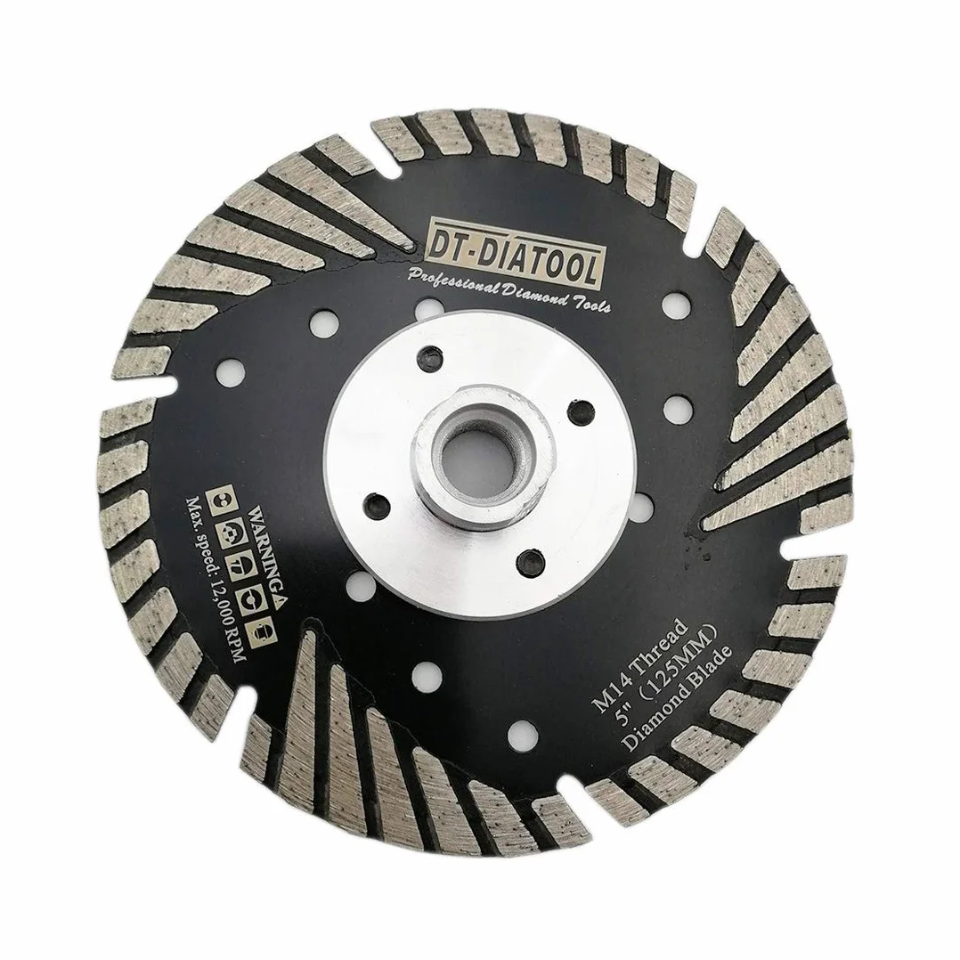 DT-DIATOOL Diamant Trennscheibe 125 mm x M14 Turbo Sägeblatt mit Schutzzähne zum Schneiden Schleifen Granit Marmor Beton Fliesen