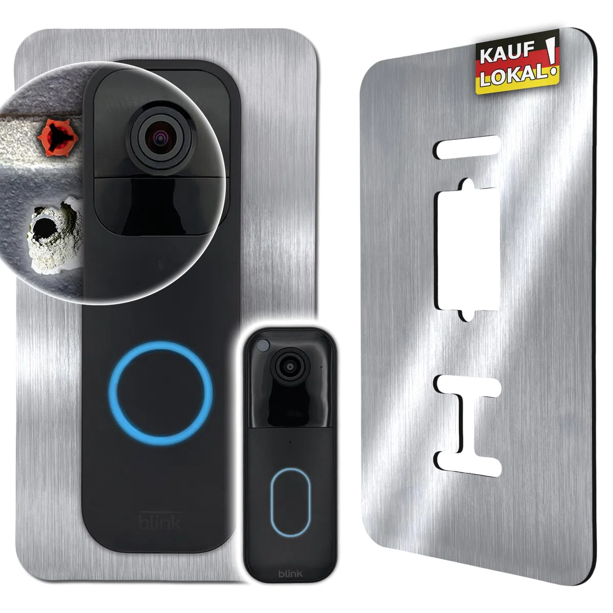 Edelstahl Blende | Zubehör für Blink Videotürklingel 1. & 2. (2025) Generation | Halterung Video Doorbell, Schild, Befestigung, Wandplatte für Alexa Funk Klingel